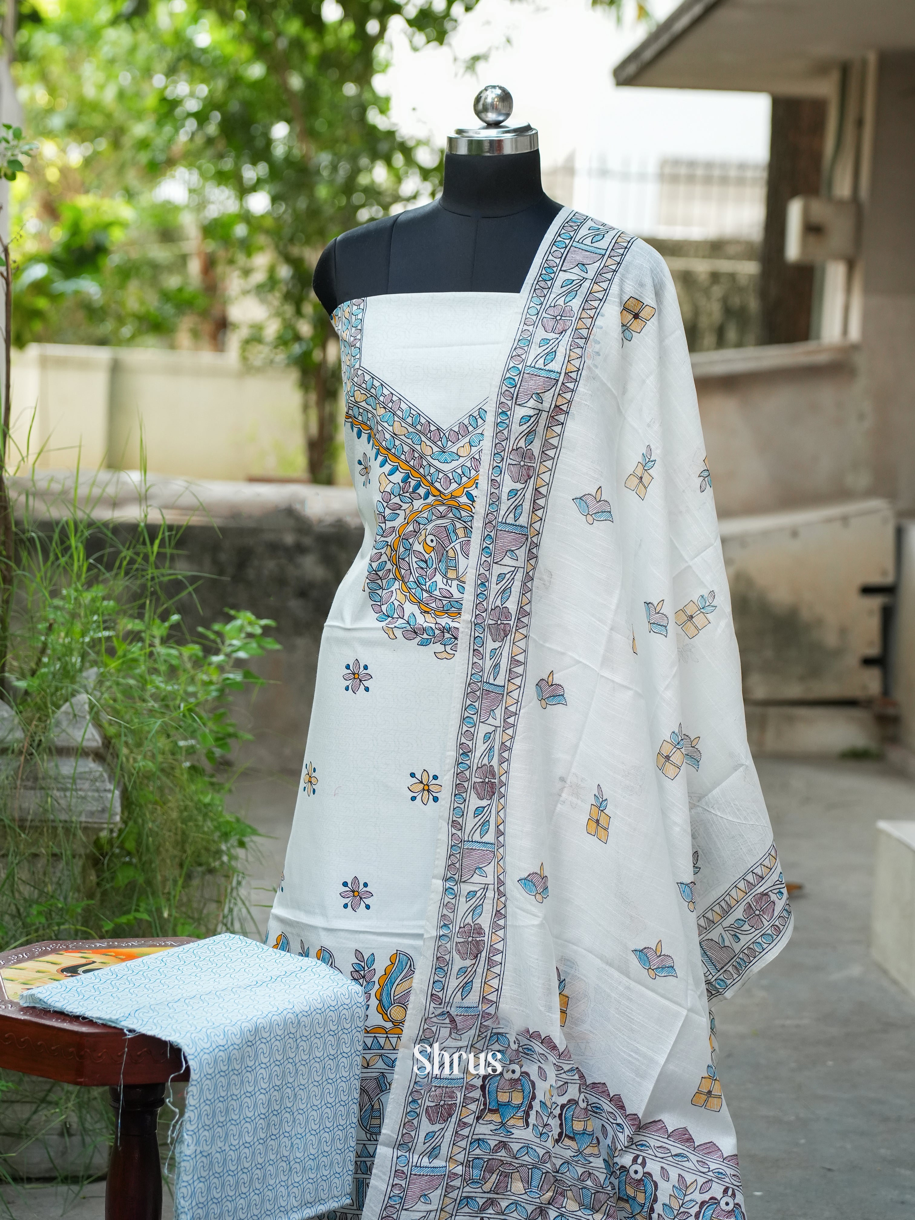 White & Blue - Madhubani salwar - Shop on ShrusEternity.com