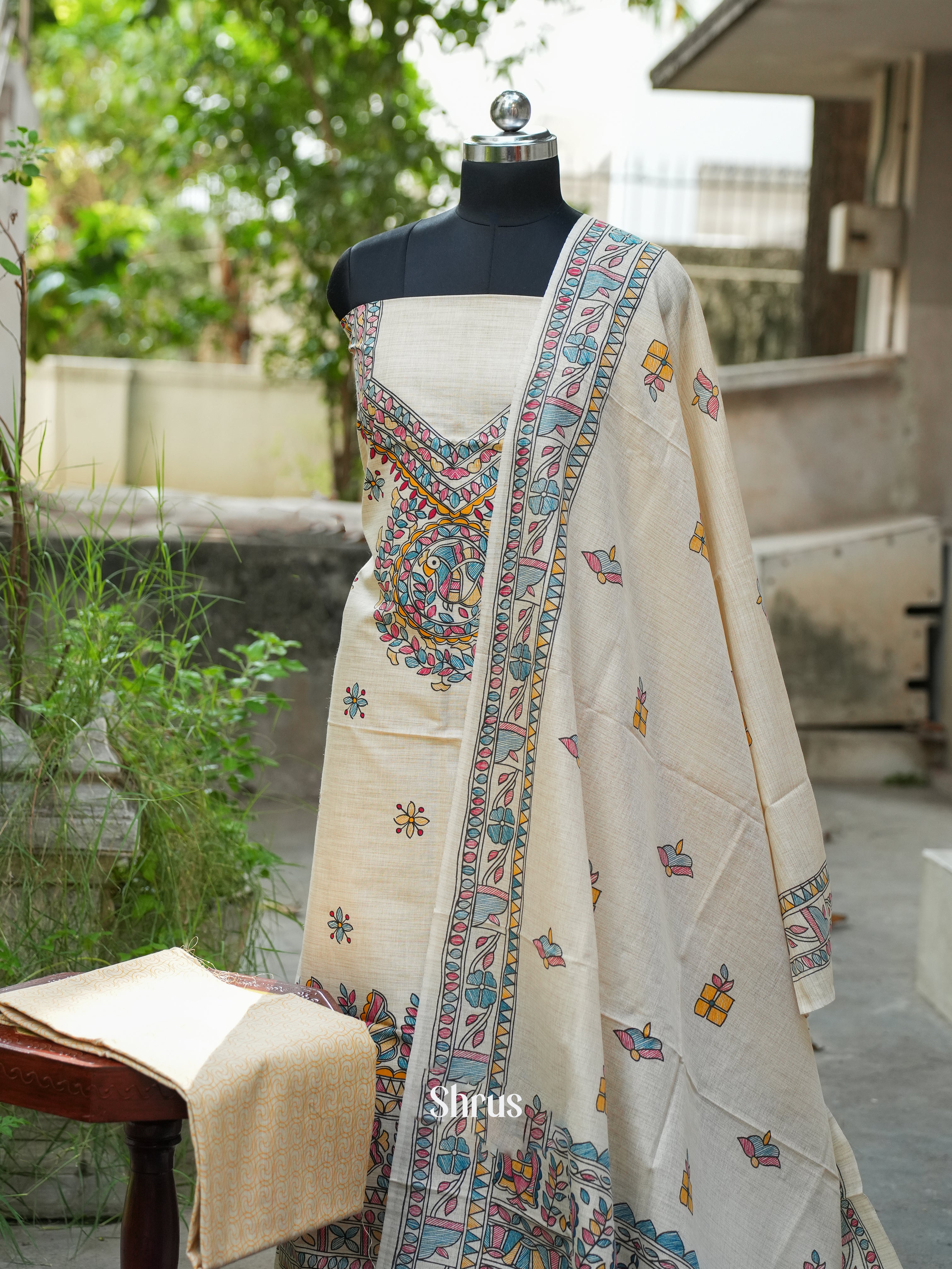 Cream & Blue - Madhubani salwar - Shop on ShrusEternity.com