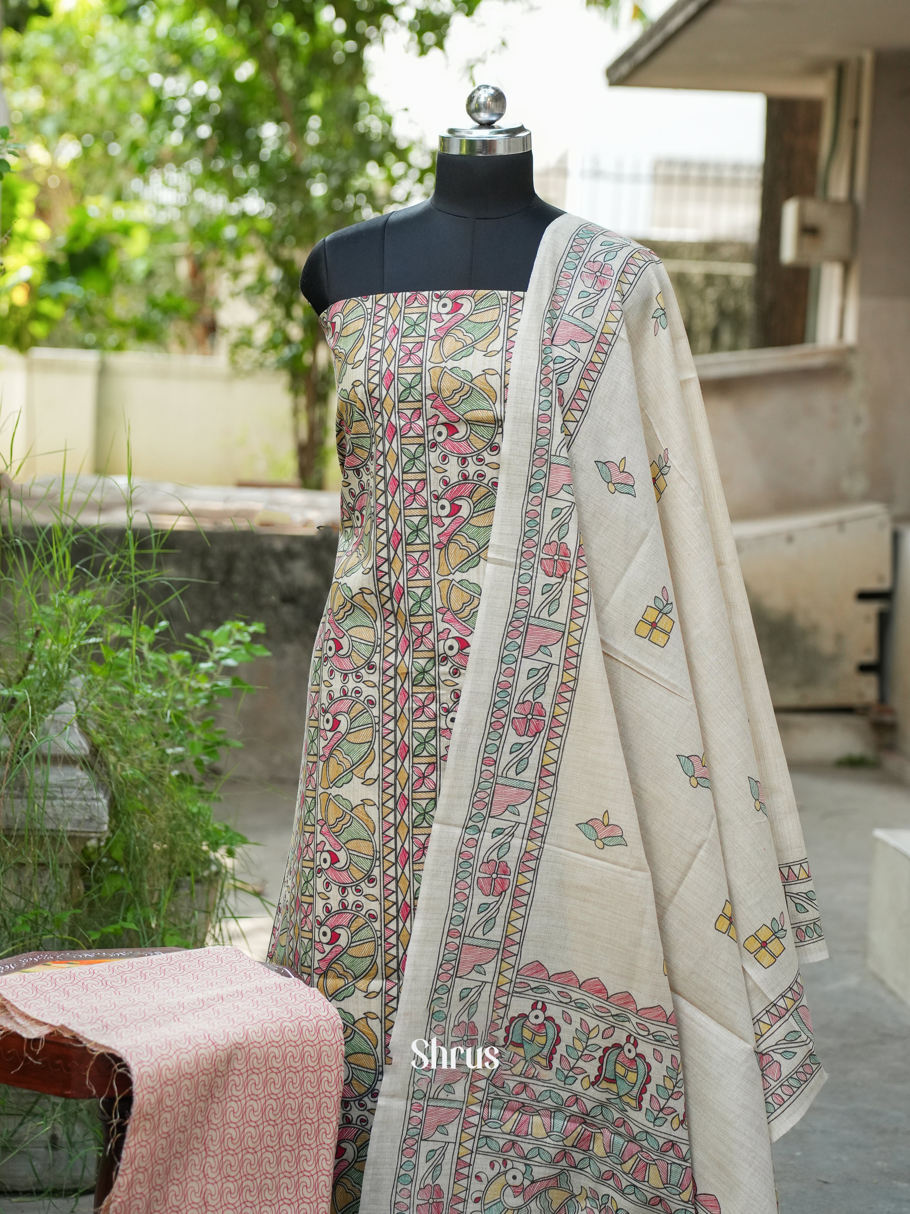 Cream & Pink - Madhubani salwar - Shop on ShrusEternity.com