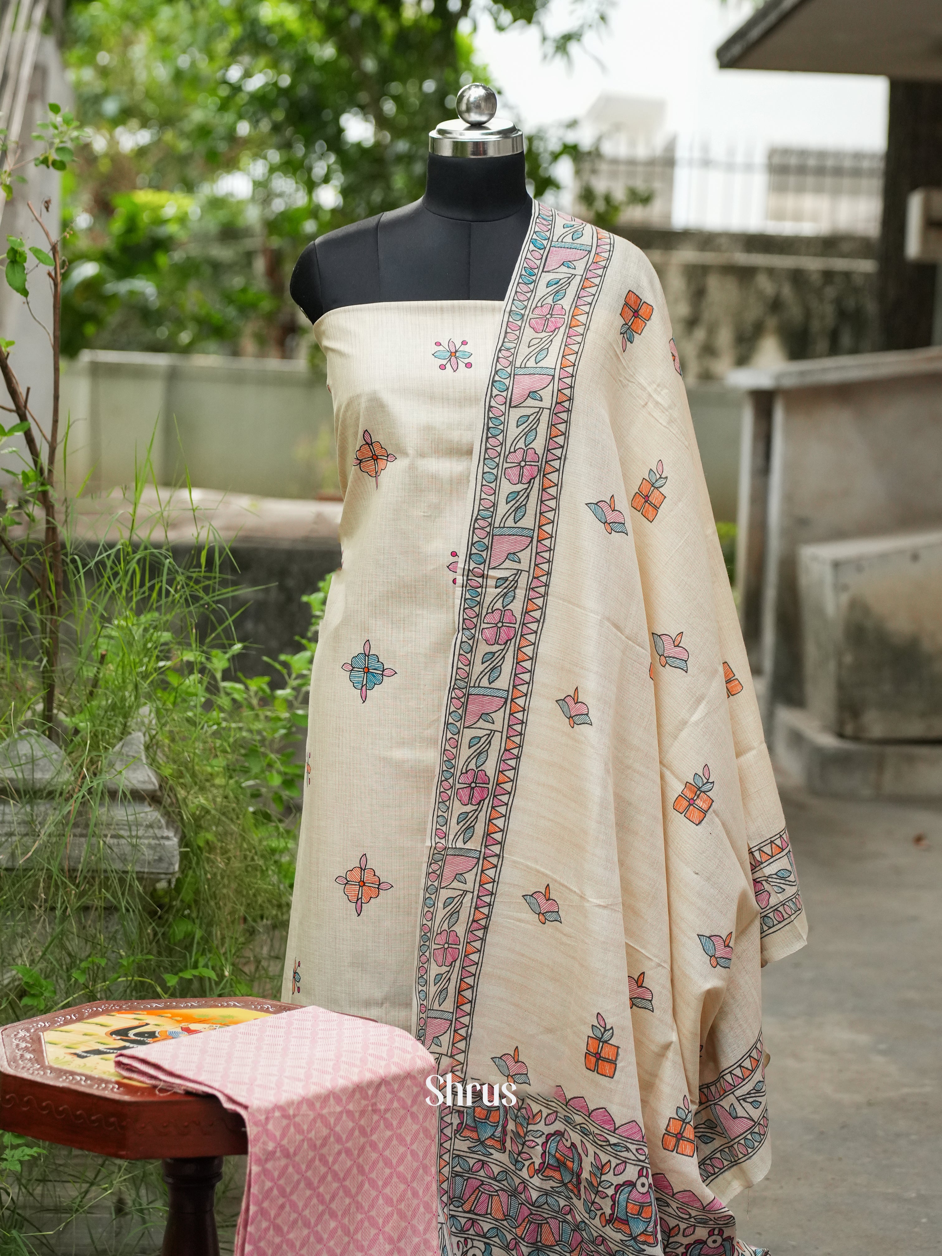 Cream & Pink - Madhubani salwar - Shop on ShrusEternity.com