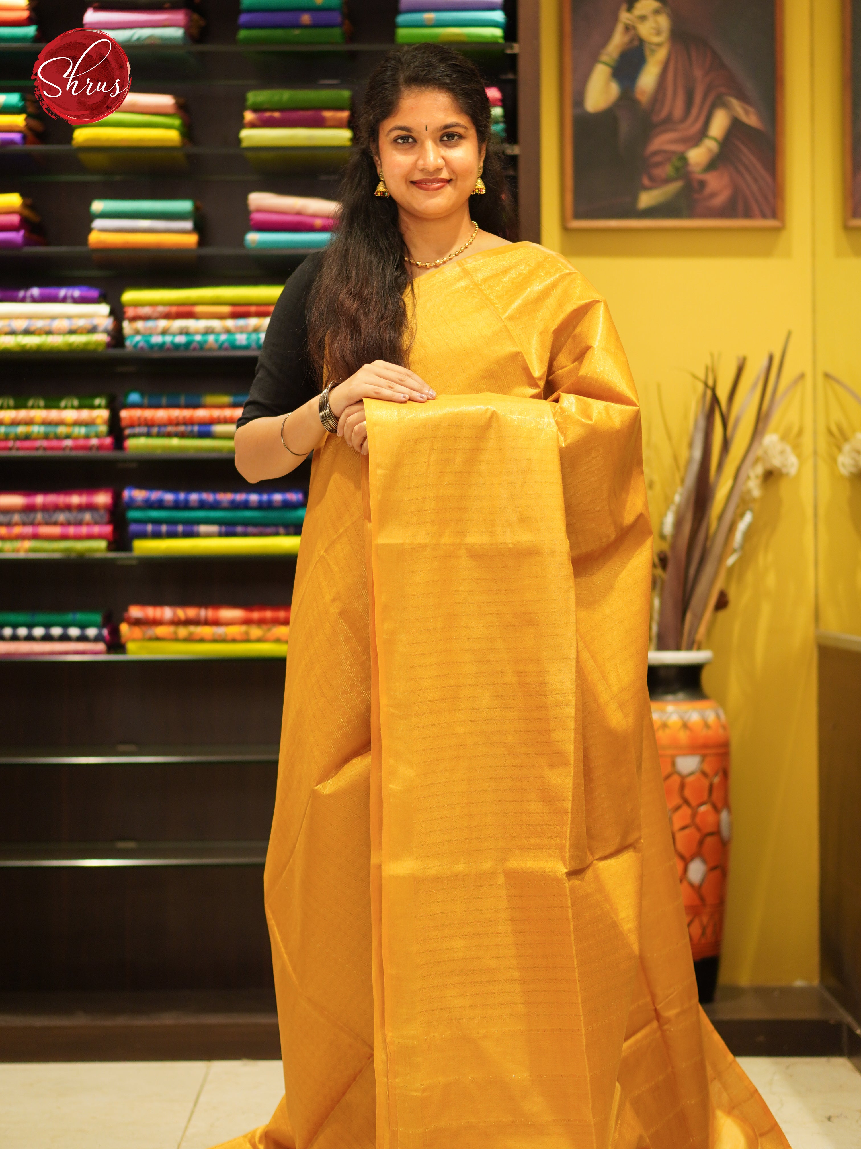 Yellow(Single Tone) - Semi Tussar Saree - Shop on ShrusEternity.com