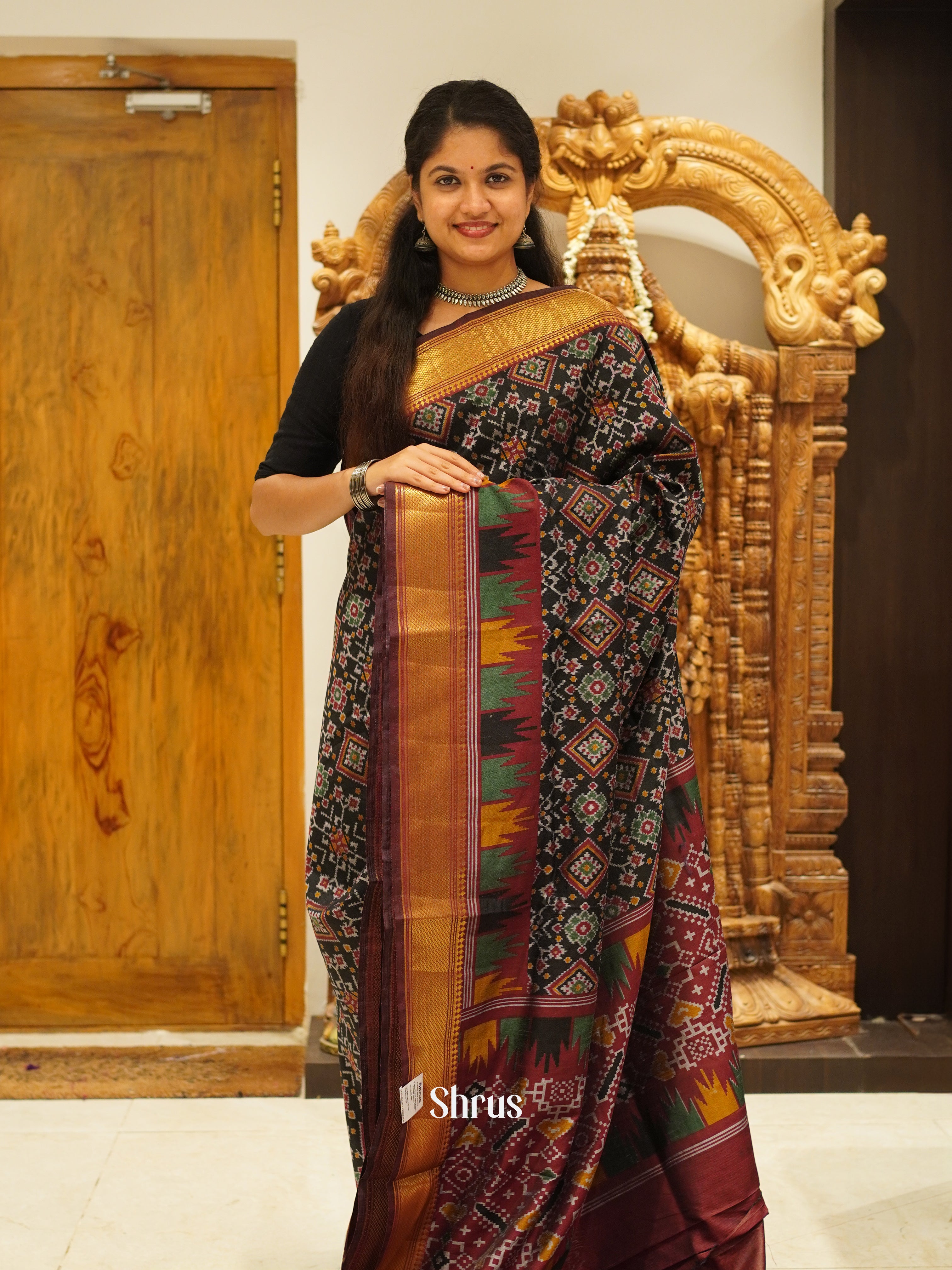 Black & Maroon - Semi Patola Saree - Shop on ShrusEternity.com