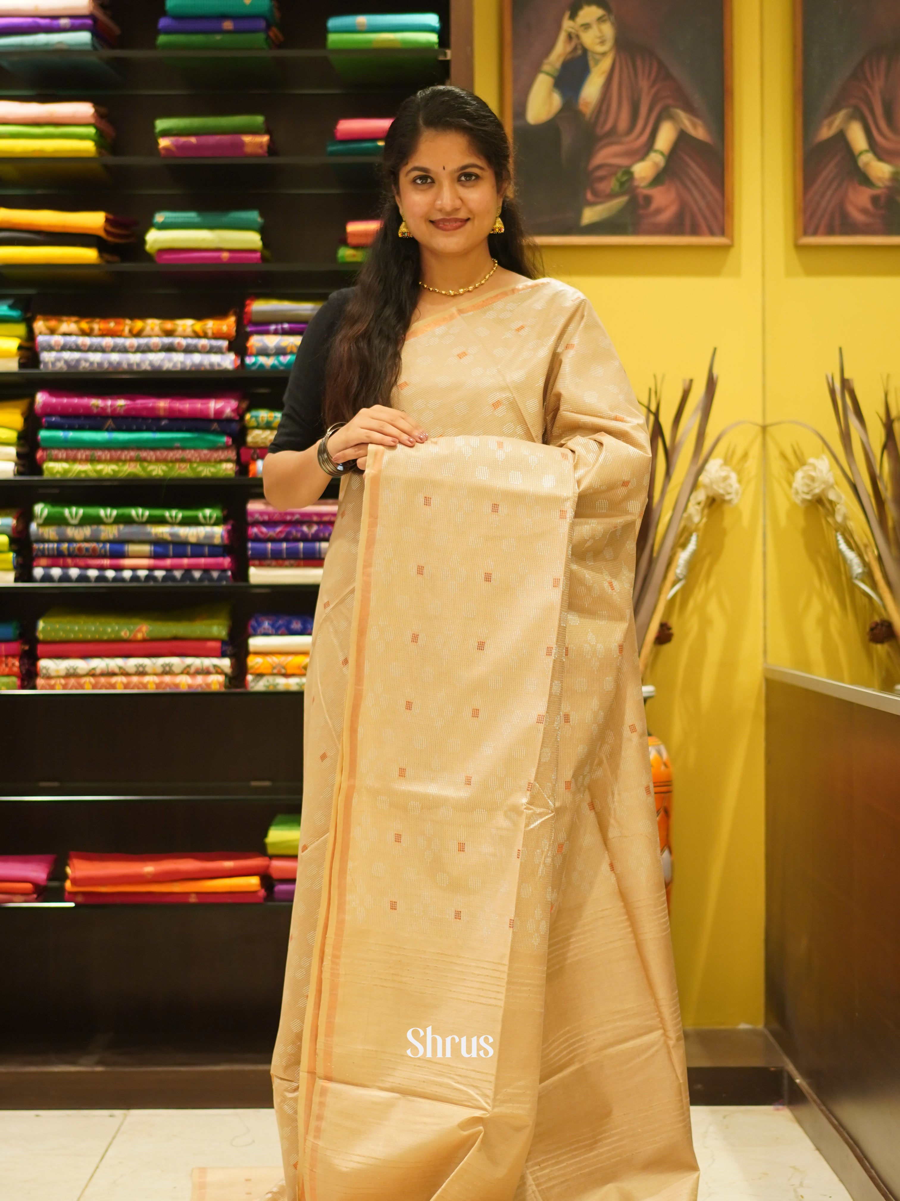 Sandal (Single Tone)- Semi Tussar saree - Shop on ShrusEternity.com