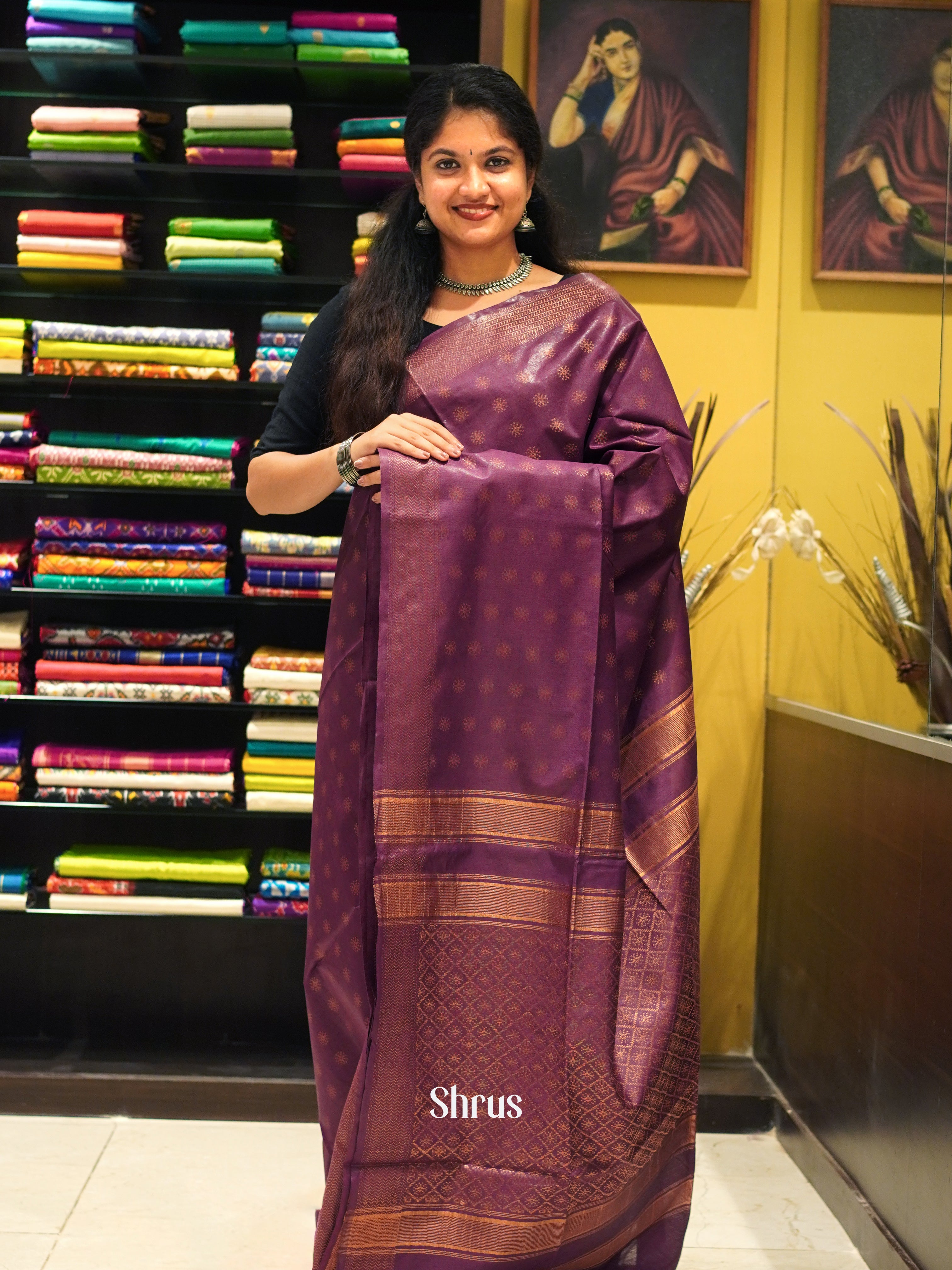 Purple(Single Tone) - Semi Tussar Saree - Shop on ShrusEternity.com