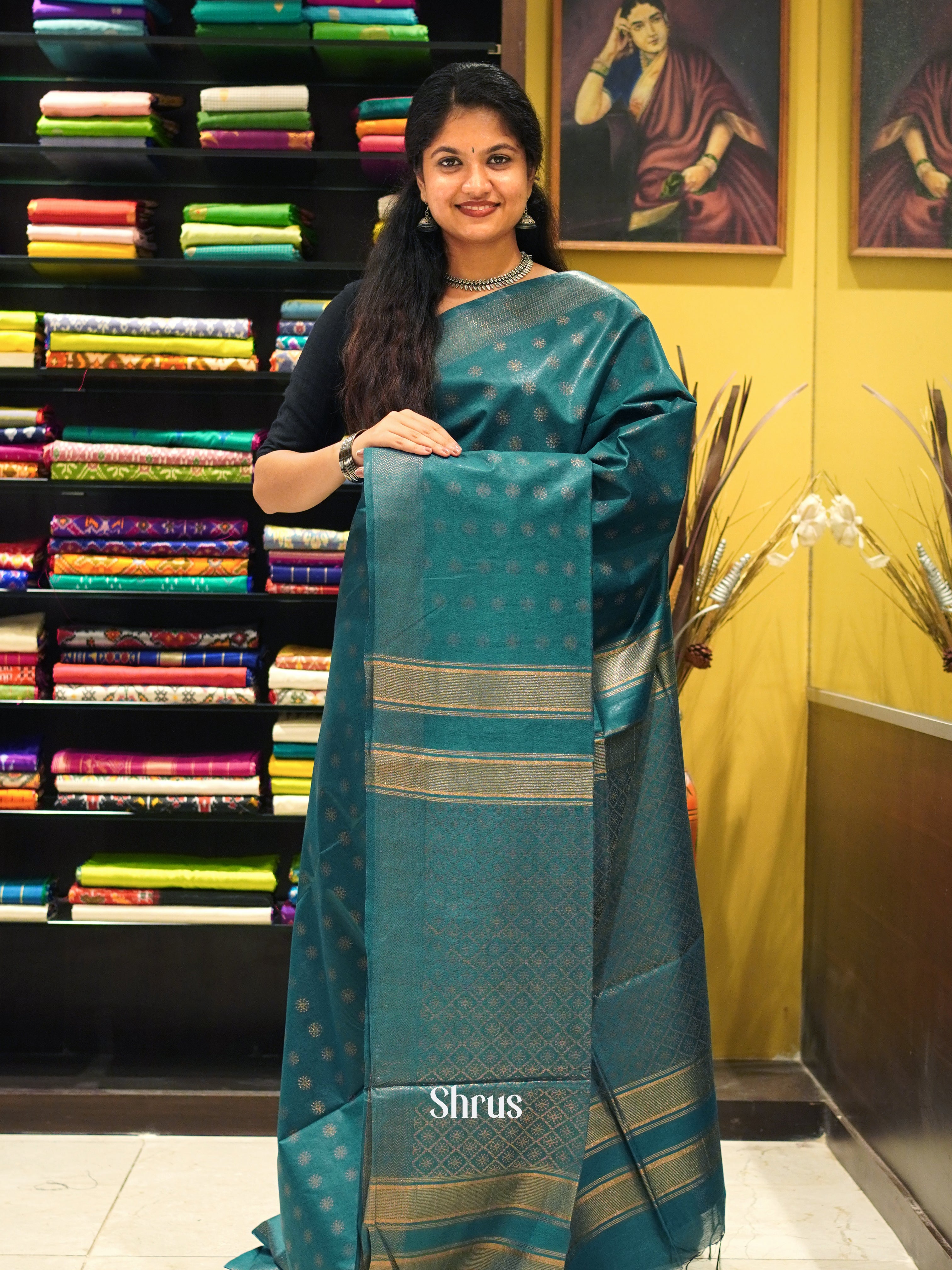 Peacock Blue(Single Tone) - Semi Tussar Saree - Shop on ShrusEternity.com