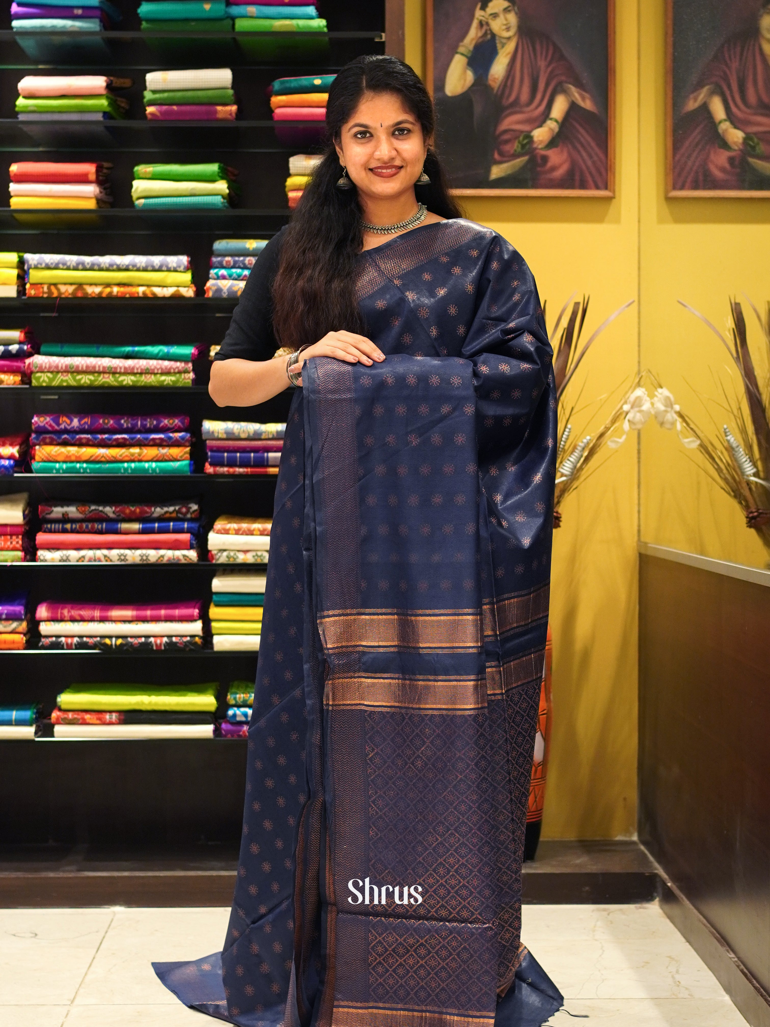 Blue(Single Tone) - Semi Tussar Saree - Shop on ShrusEternity.com