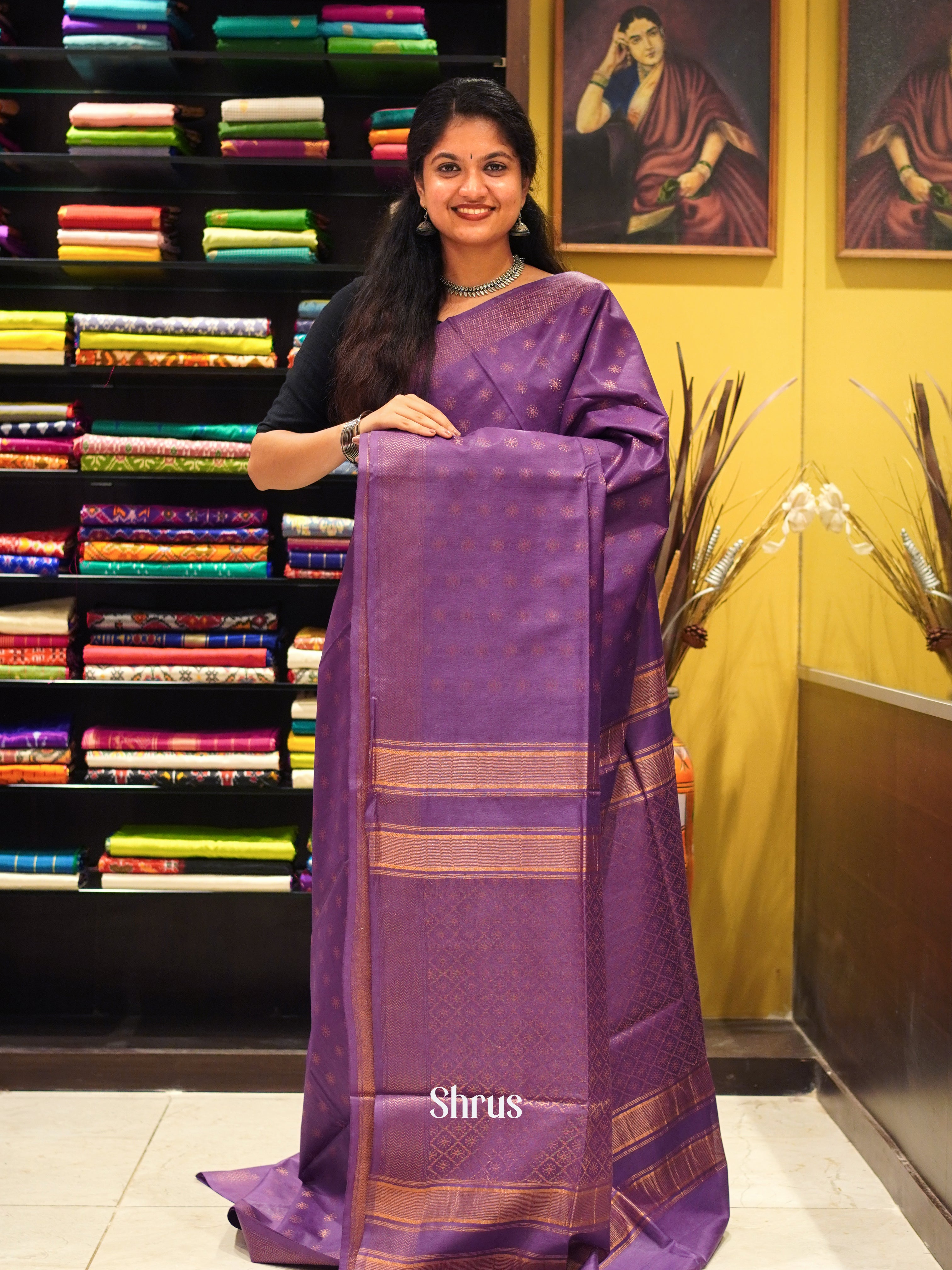 Purple(Single Tone) - Semi Tussar Saree - Shop on ShrusEternity.com