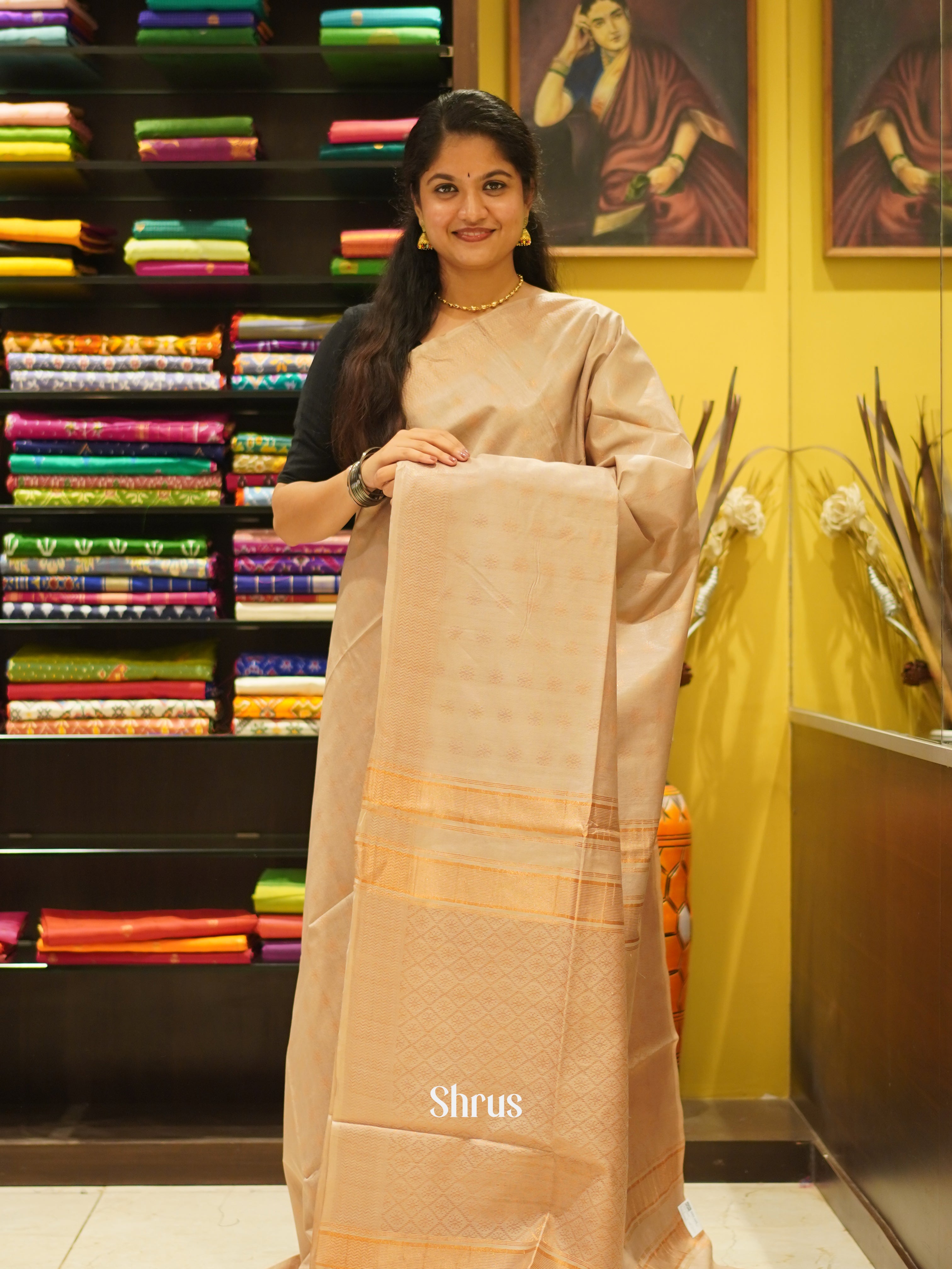 Sandal (Single Tone)- Semi Tussar Saree - Shop on ShrusEternity.com