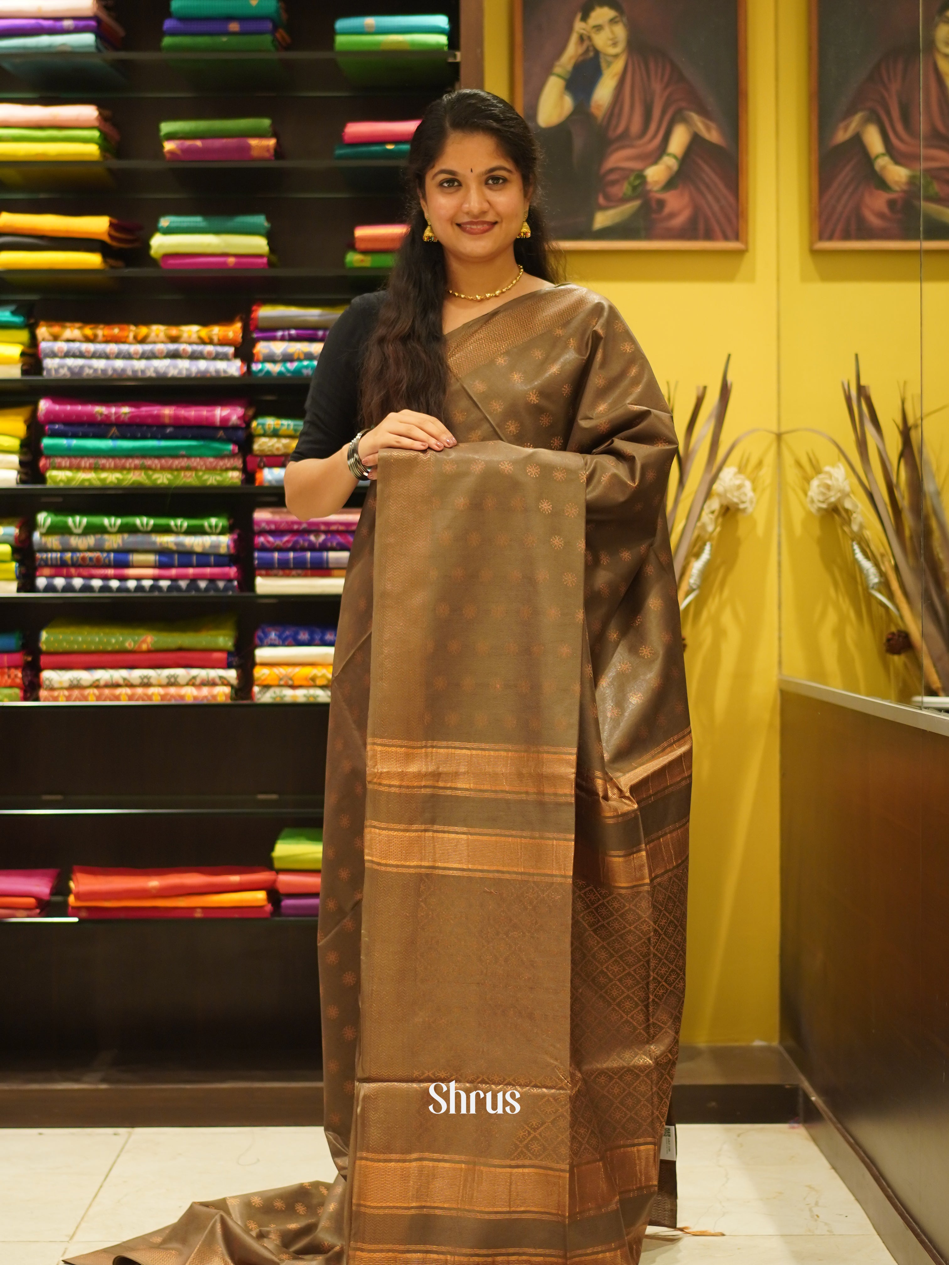 Grey(Single Tone) - Semi Tussar Saree - Shop on ShrusEternity.com