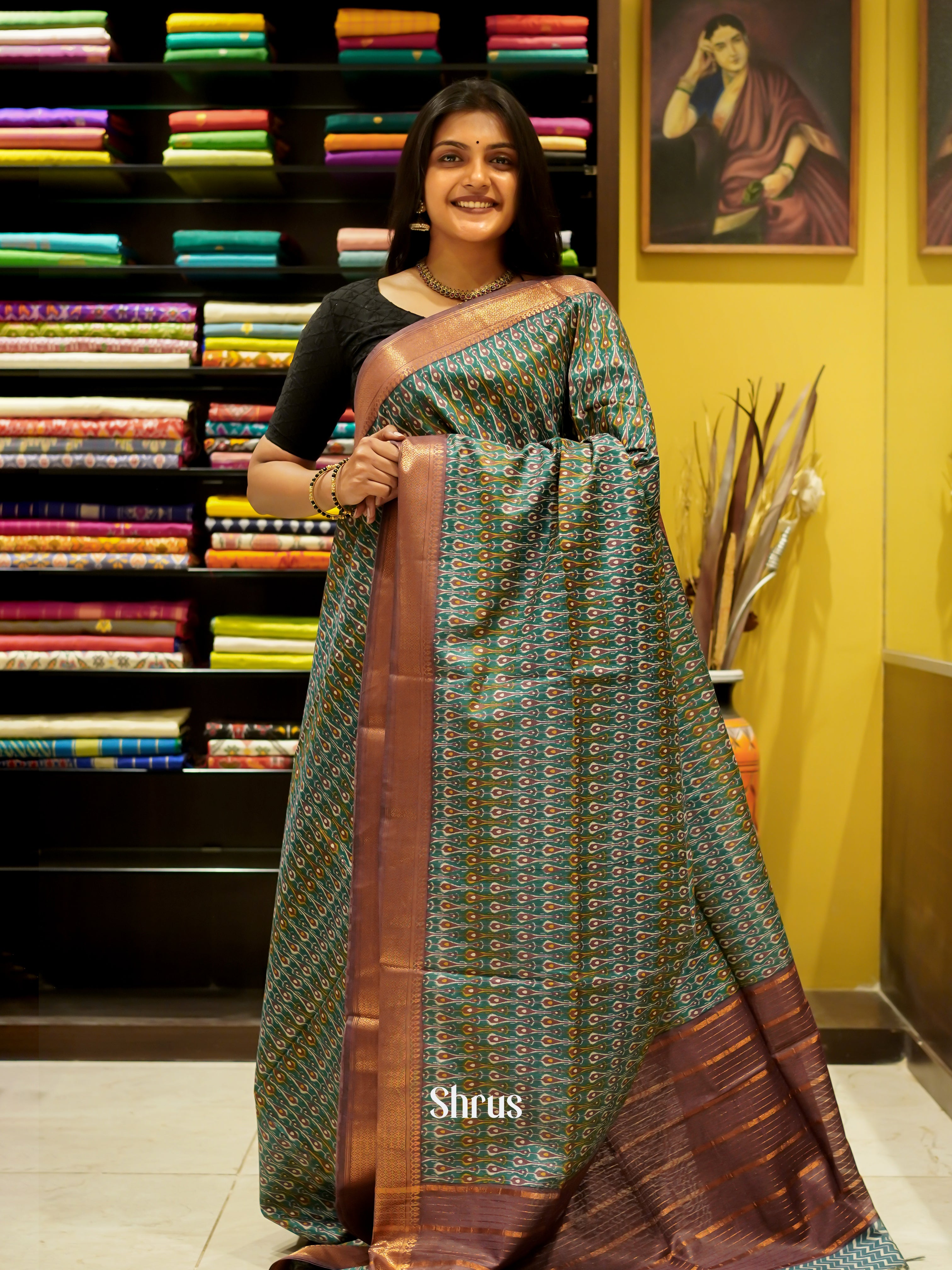 Green & Brown - Semi Tussar Saree - Shop on ShrusEternity.com