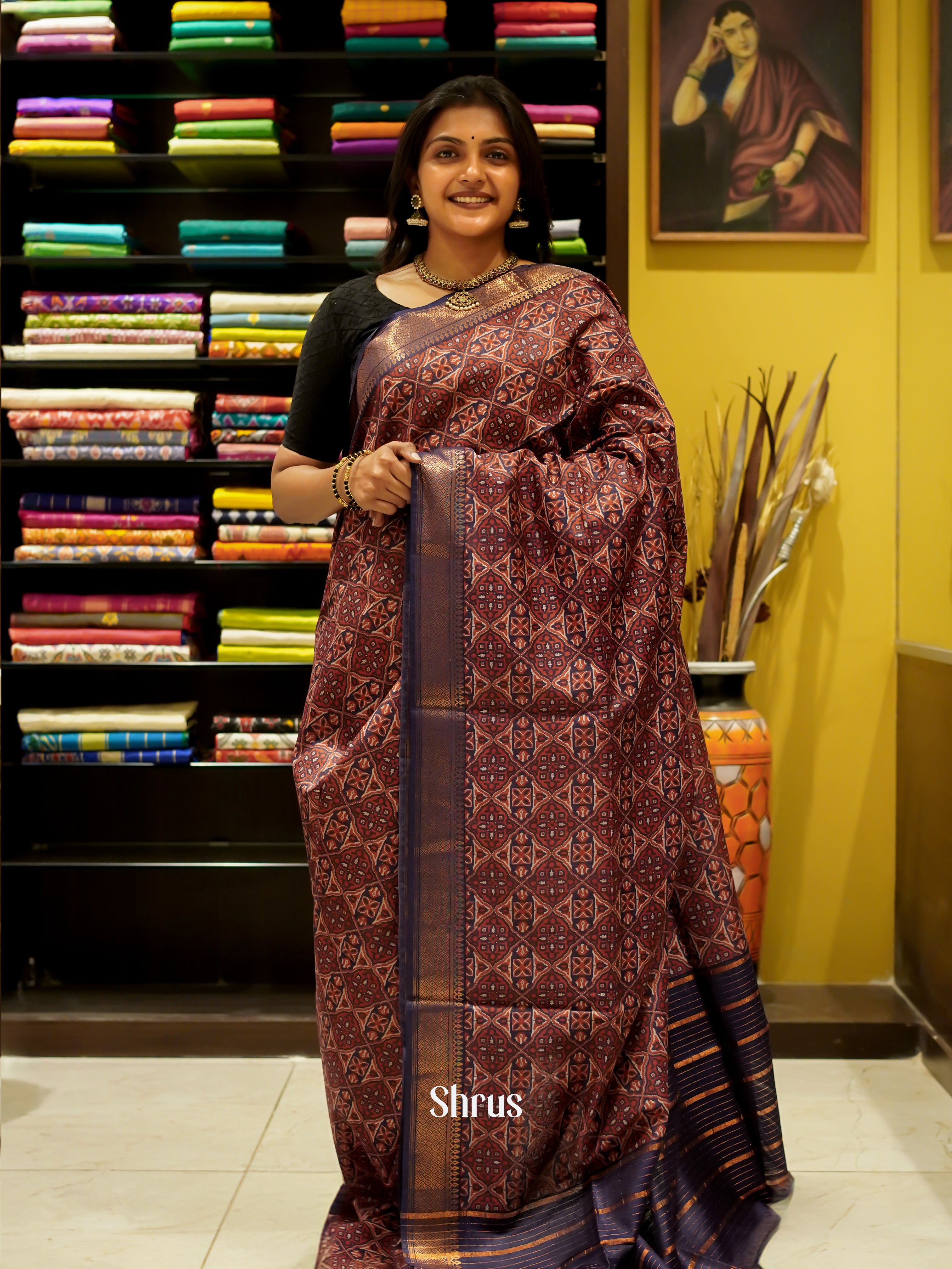 Brown & Blue - Semi Tussar Saree - Shop on ShrusEternity.com