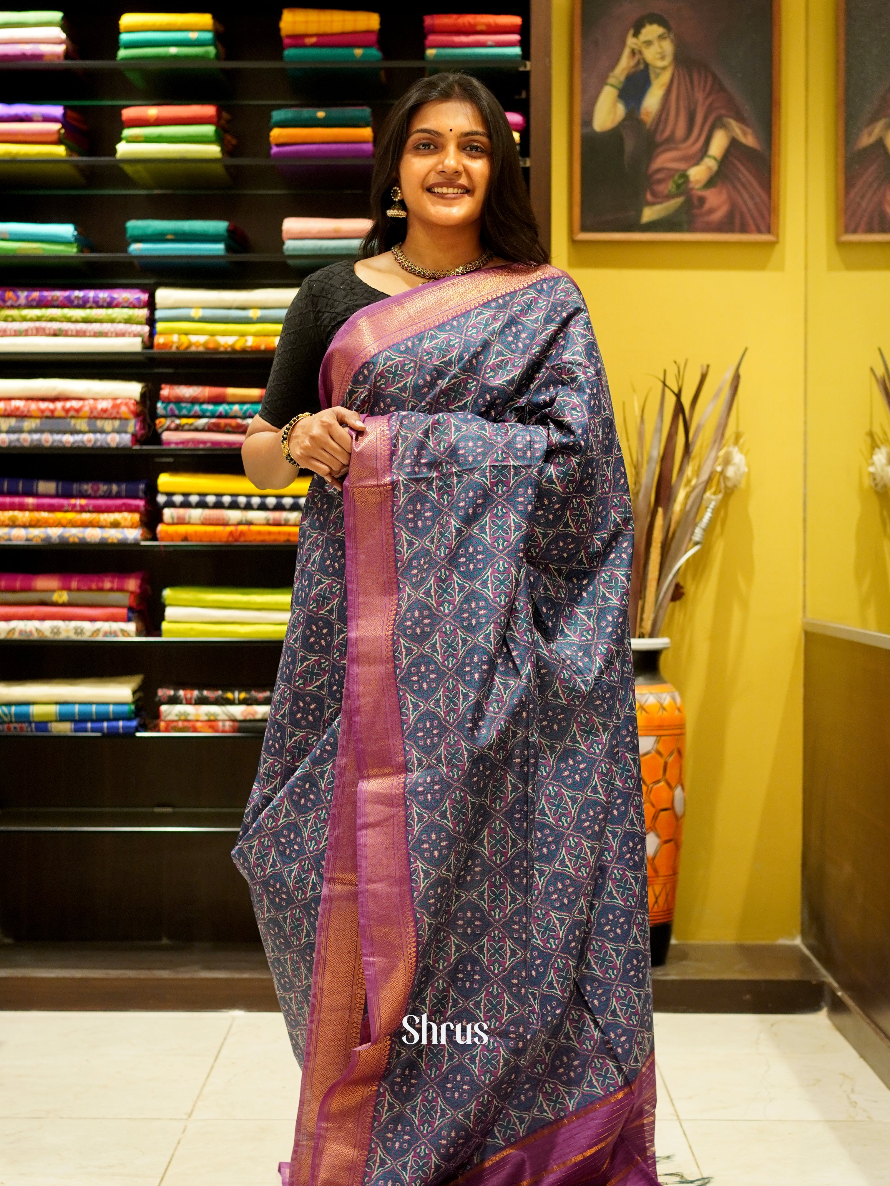 Blue & Purple - Semi Tussar Saree - Shop on ShrusEternity.com