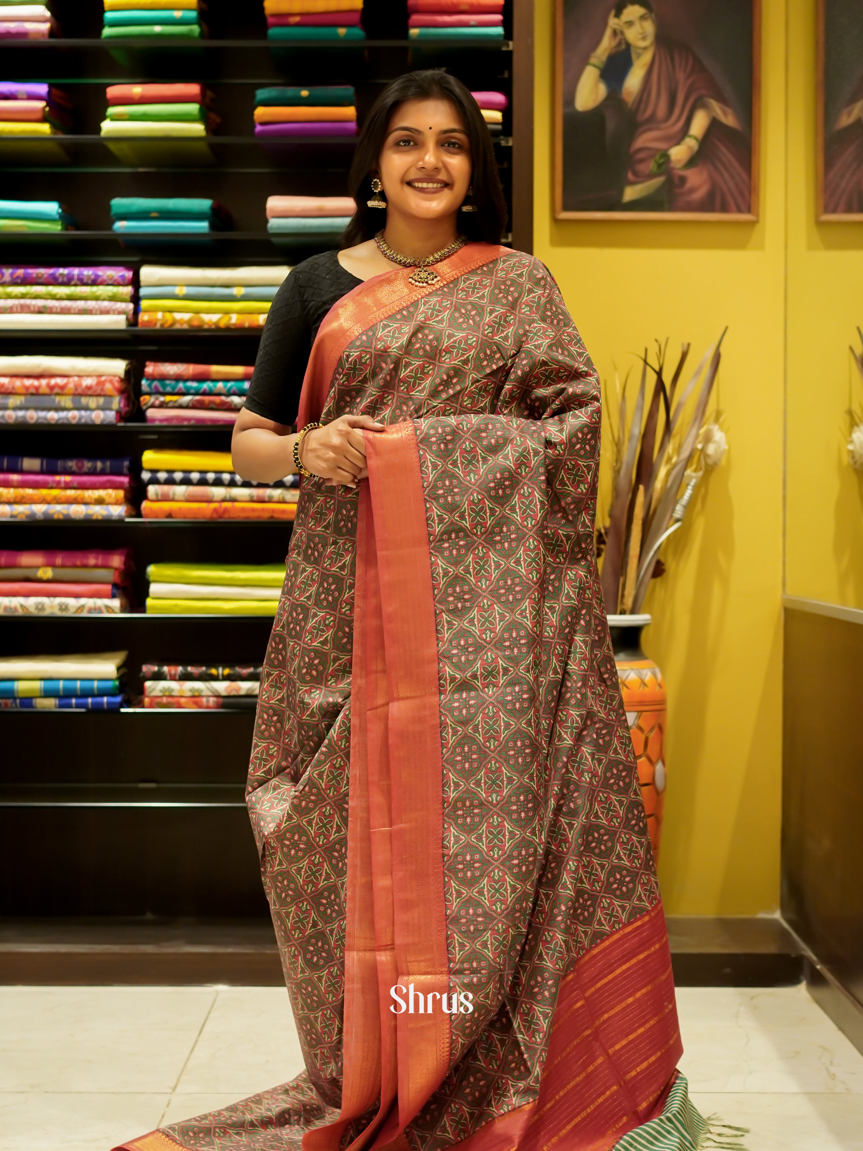 Green & Red - Semi Tussar Saree - Shop on ShrusEternity.com