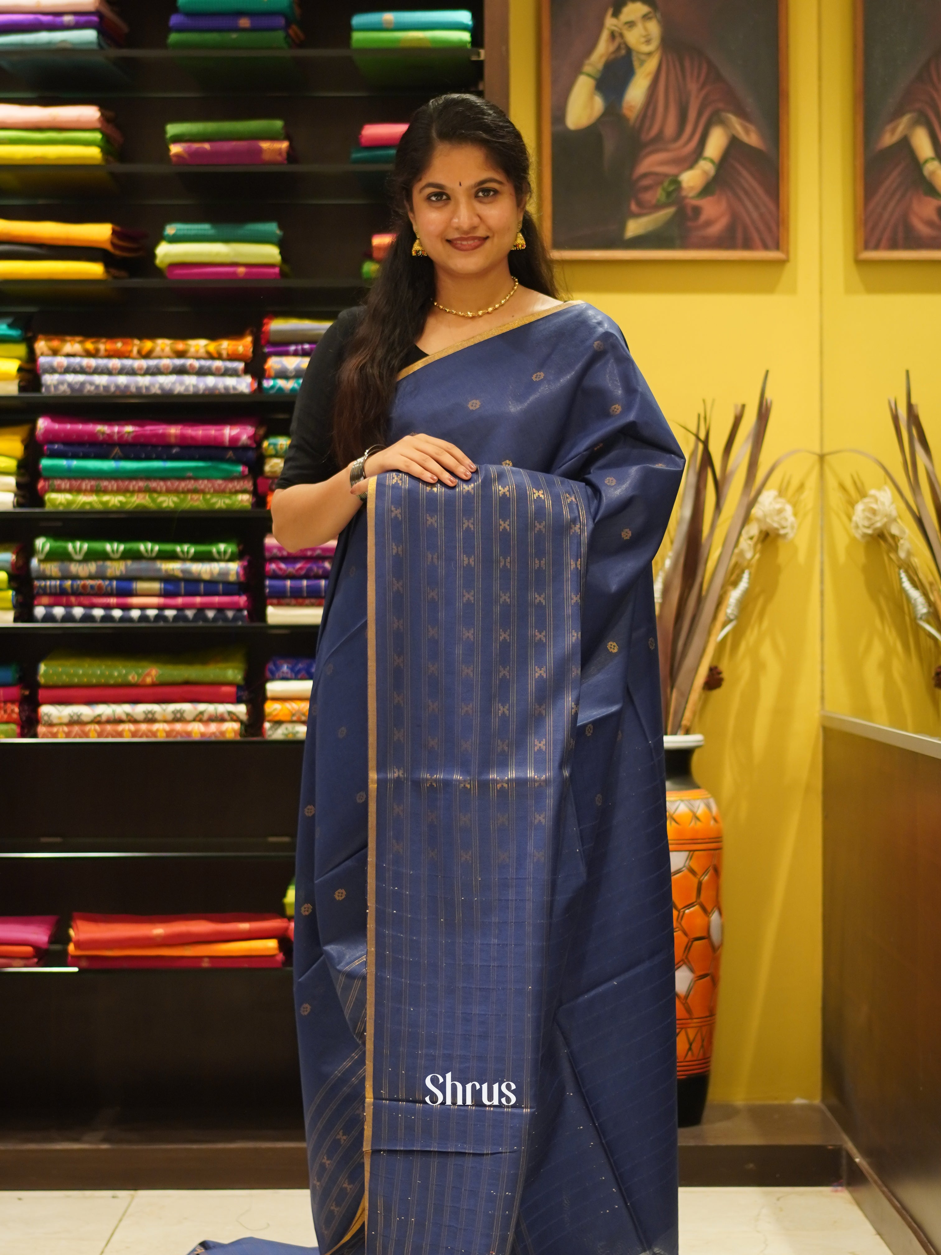 Blue (Single Tone)- Semi Tussar Saree - Shop on ShrusEternity.com