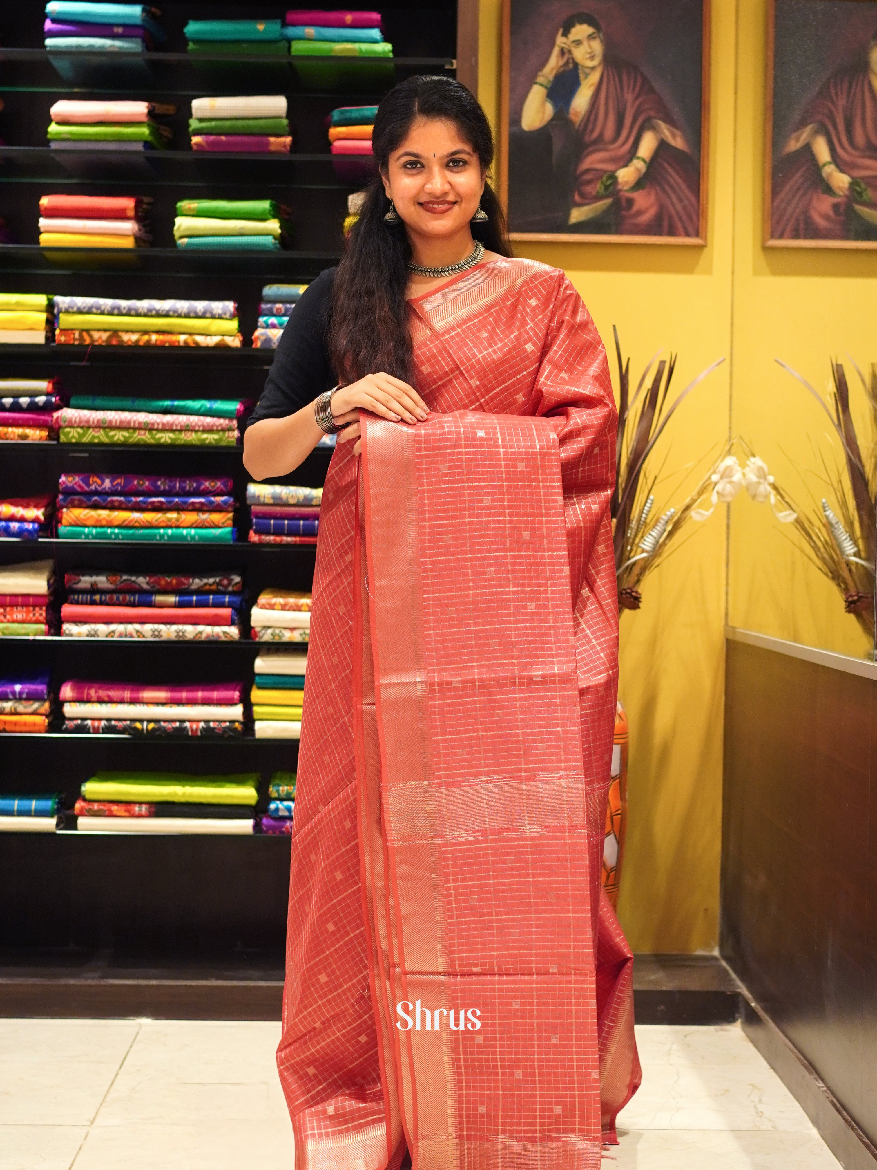 Brick Orange(Single Tone)- Semi Tussar Saree - Shop on ShrusEternity.com