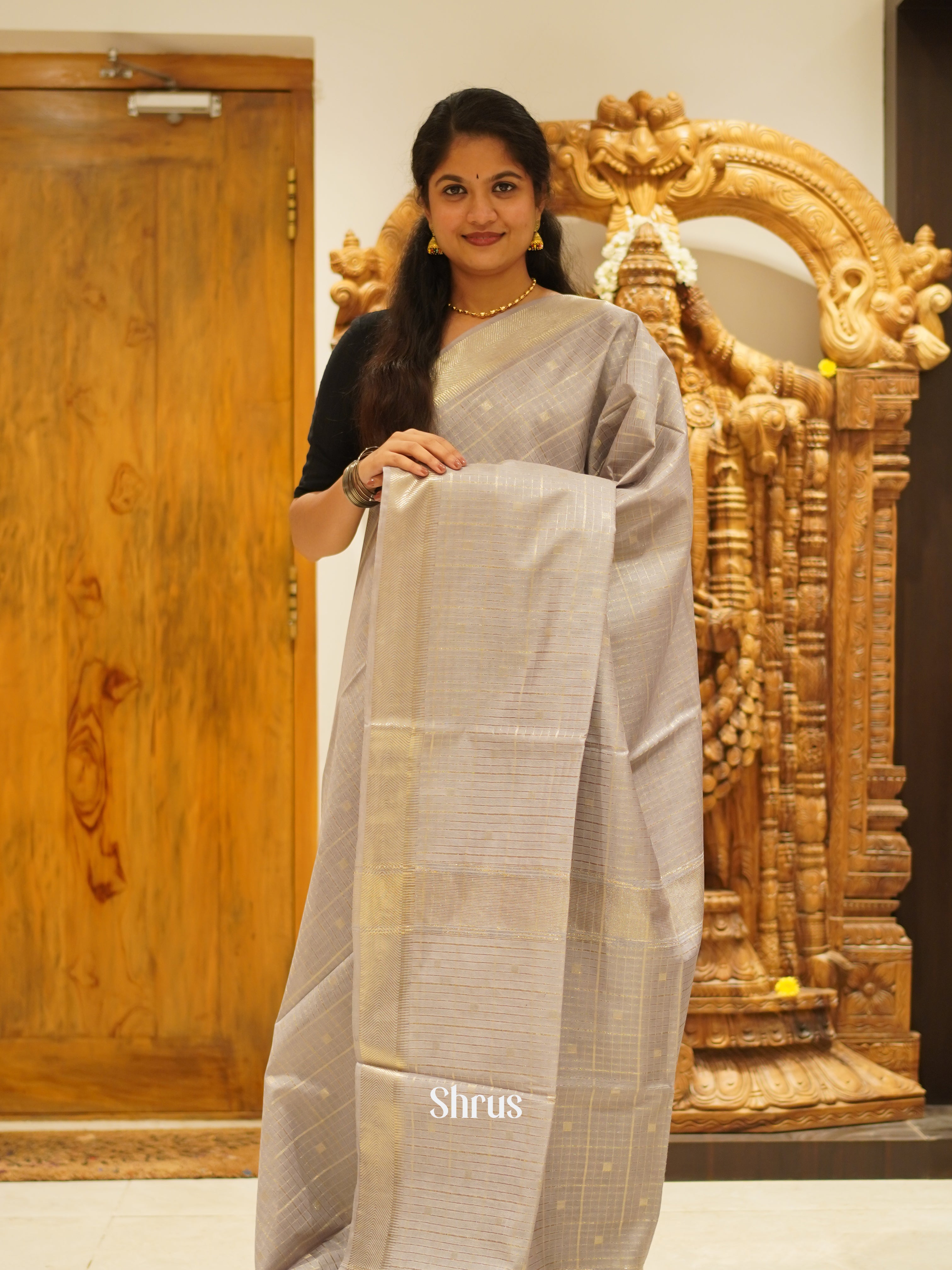 Grey(Single Tone)- Semi Tussar Saree - Shop on ShrusEternity.com