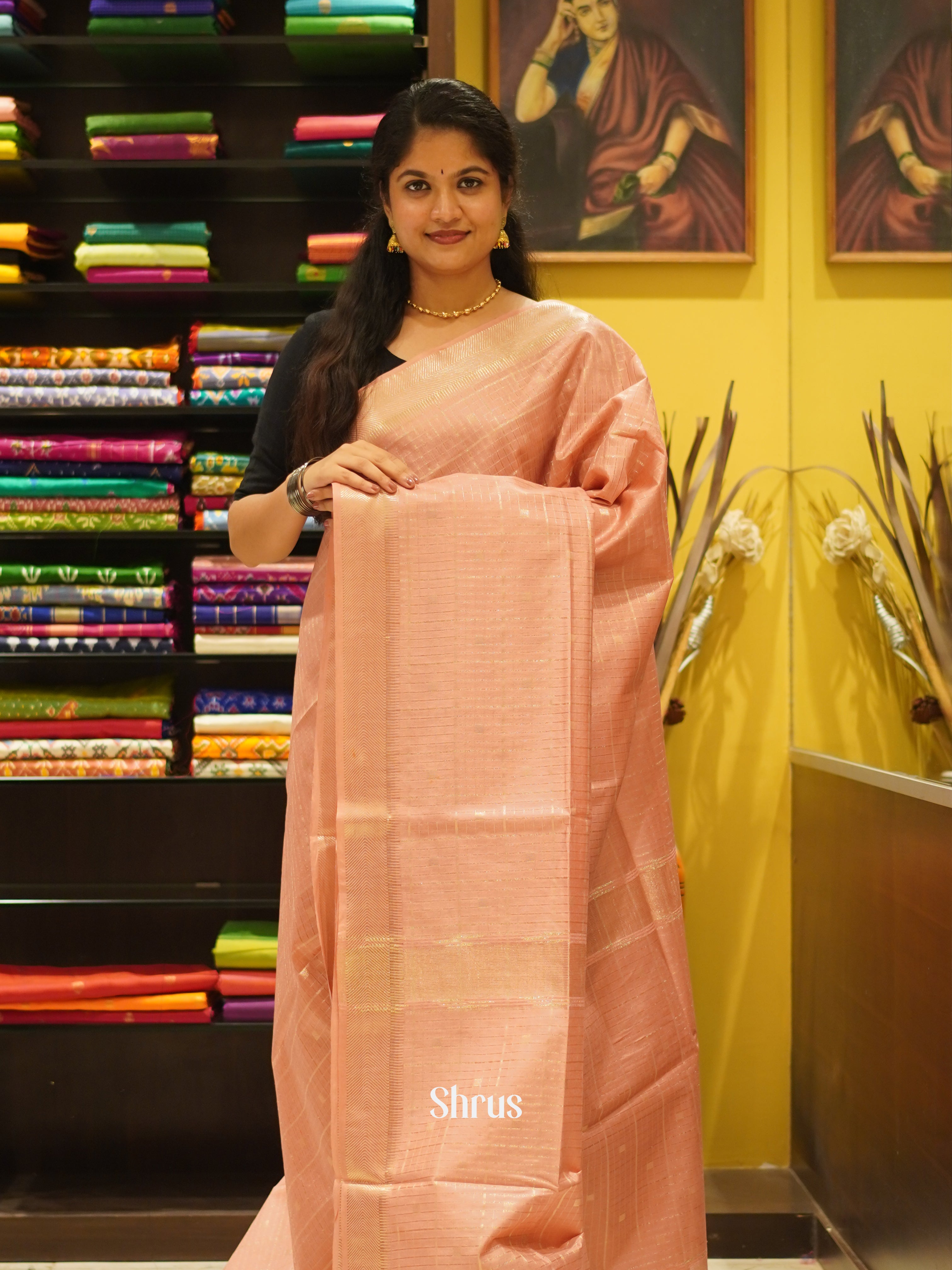 Peach(Single tone)- Semi Tussar Saree - Shop on ShrusEternity.com