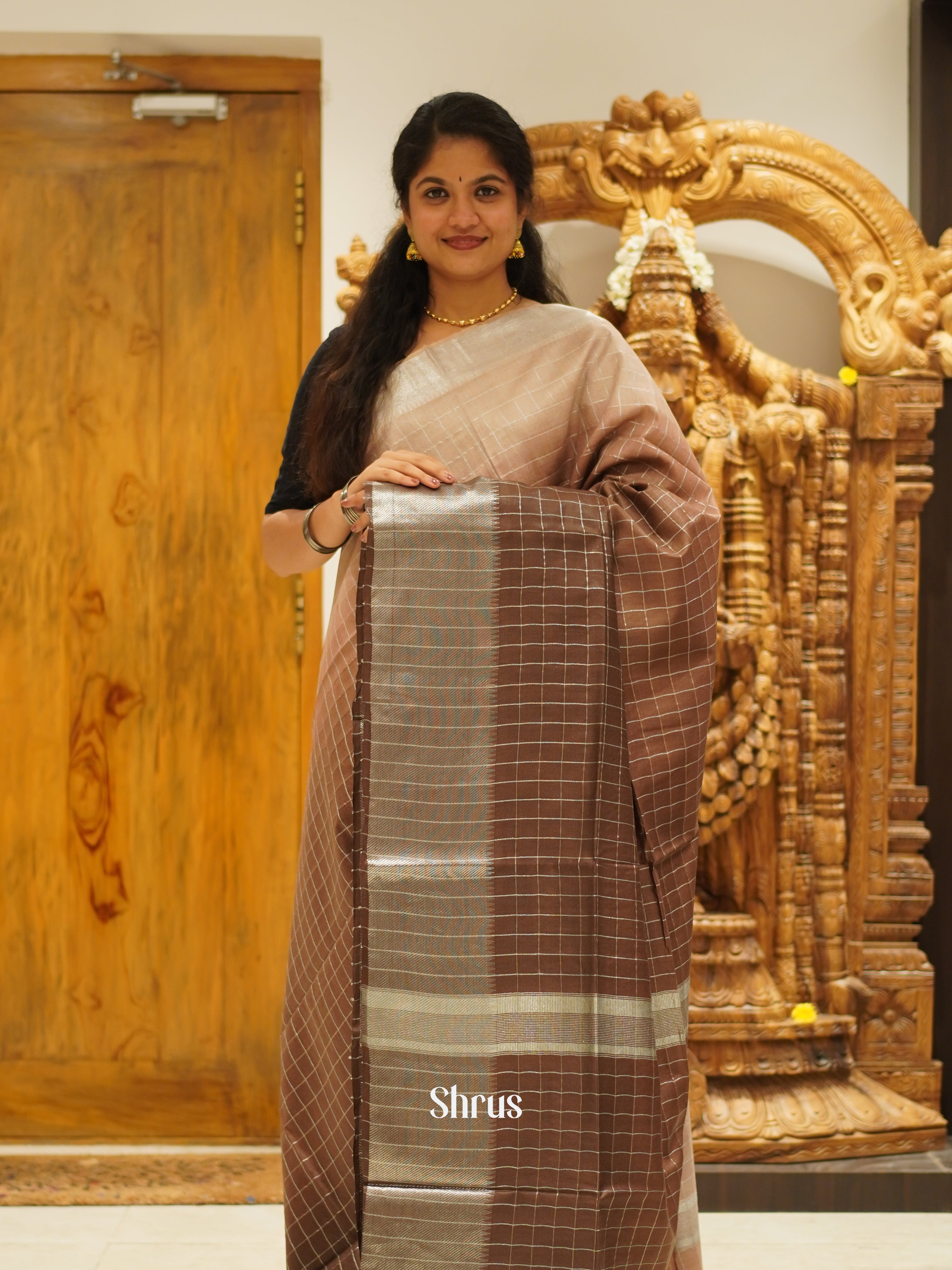 Brown - Semi Tussar Saree - Shop on ShrusEternity.com