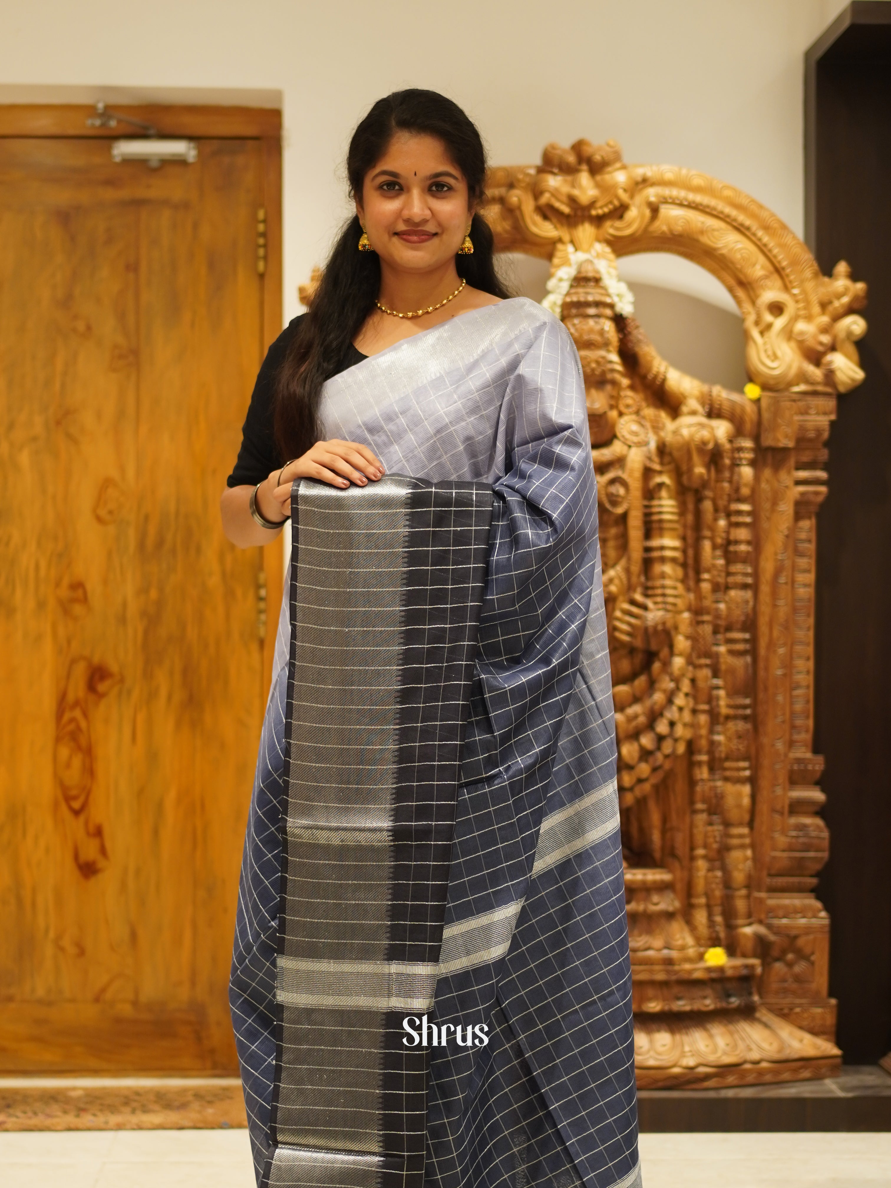 Grey (Single Tone)- Semi Tussar Saree - Shop on ShrusEternity.com