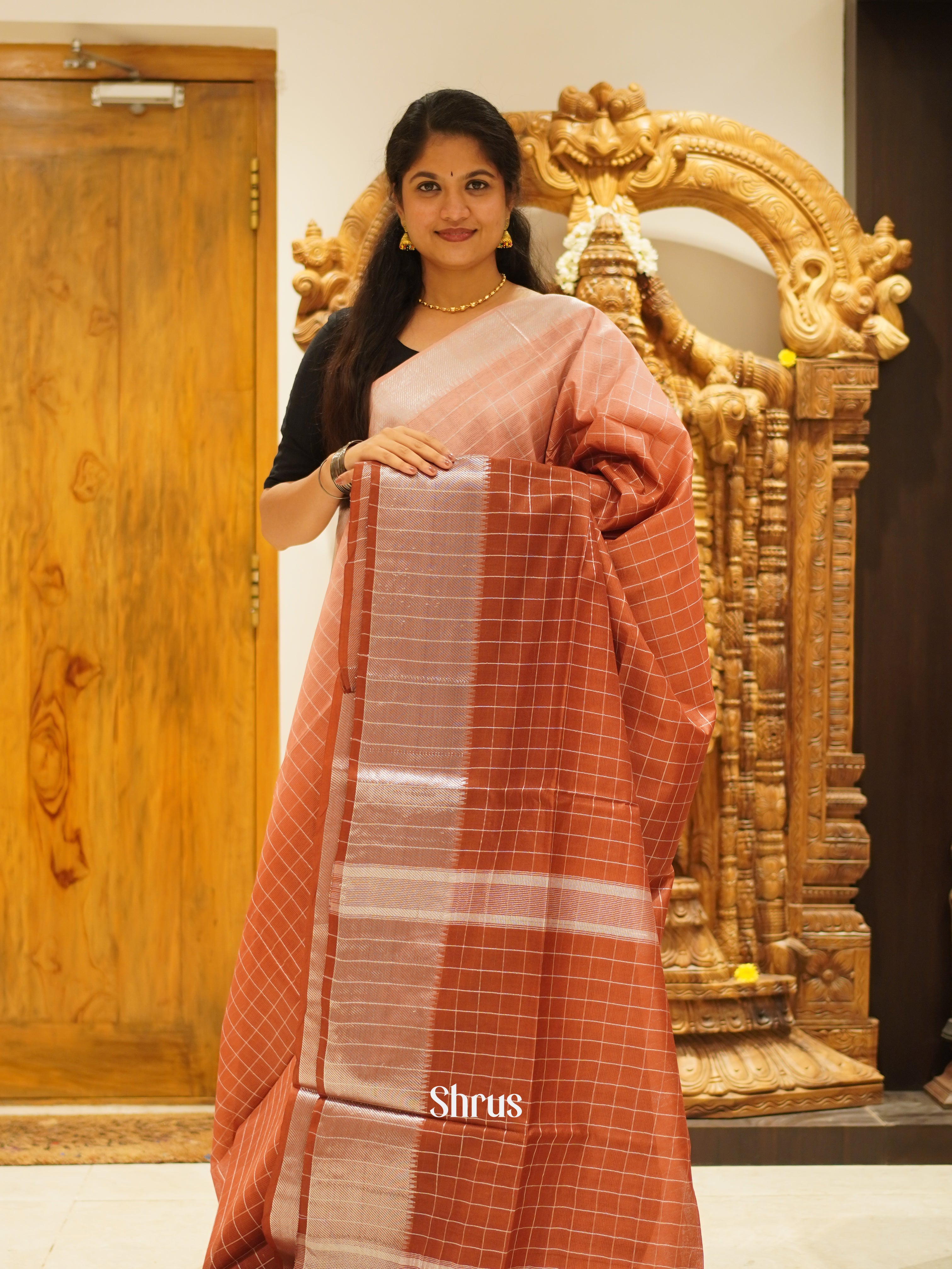 Brown (Single tone)- Semi Tussar Saree - Shop on ShrusEternity.com