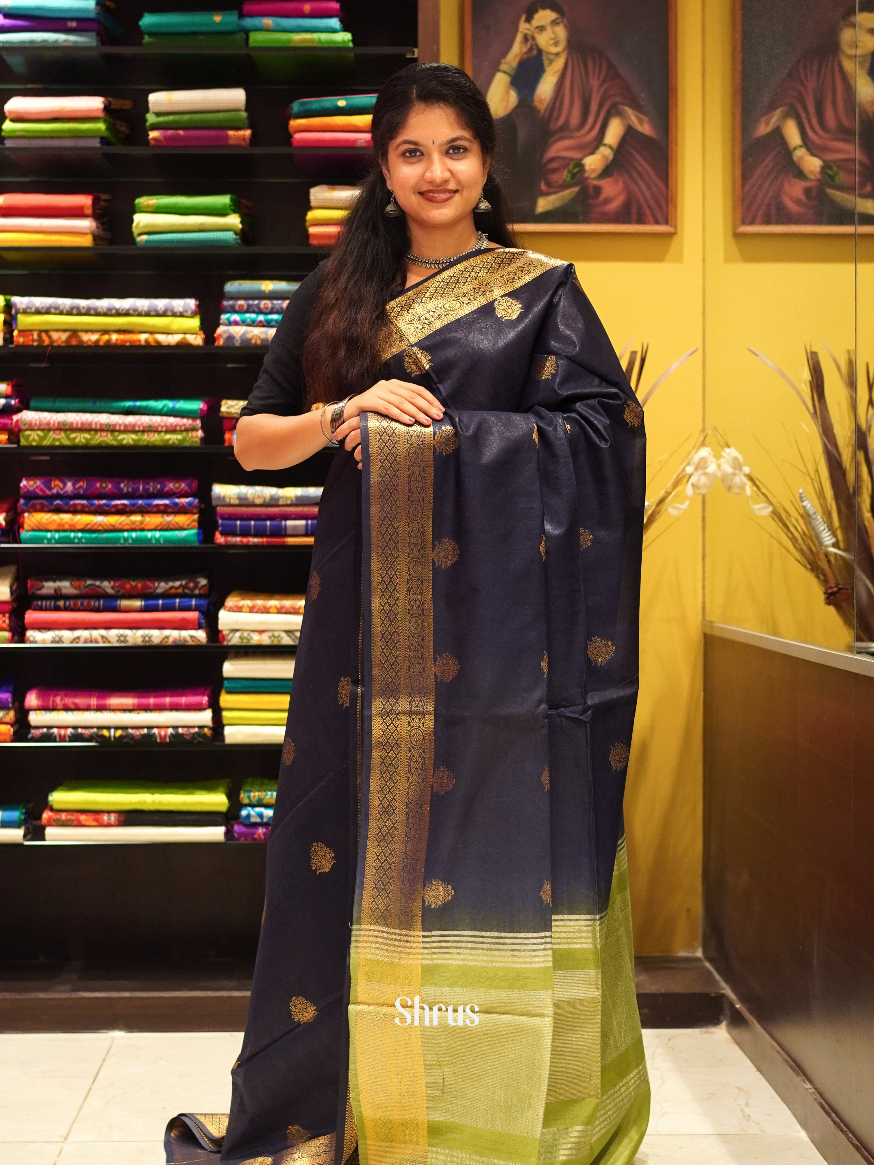 Blue & Green - Semi Tussar Saree - Shop on ShrusEternity.com