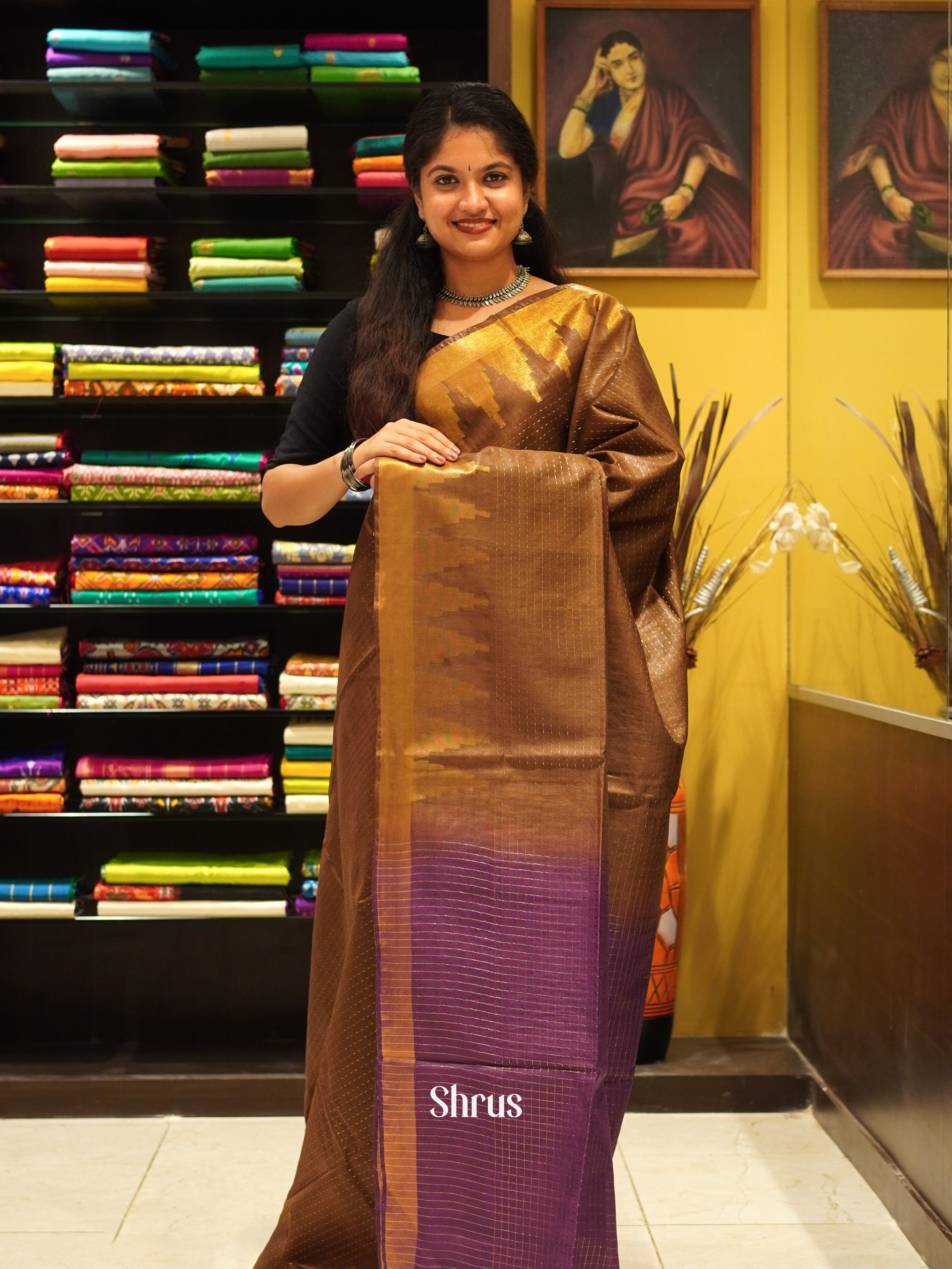 Brown & Purple - Semi Tussar Saree - Shop on ShrusEternity.com