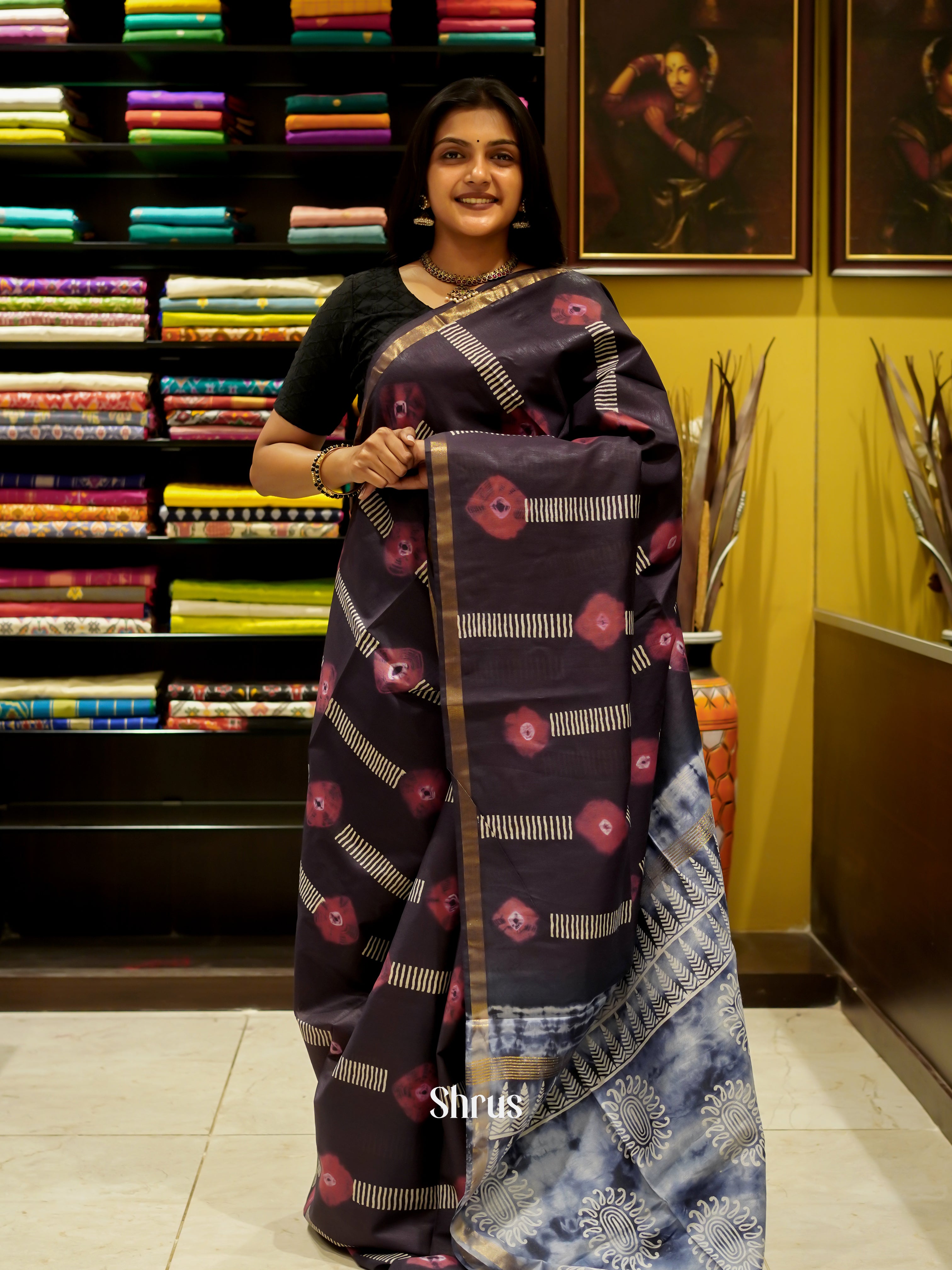 Brown & Blue- Bhatik Saree - Shop on ShrusEternity.com