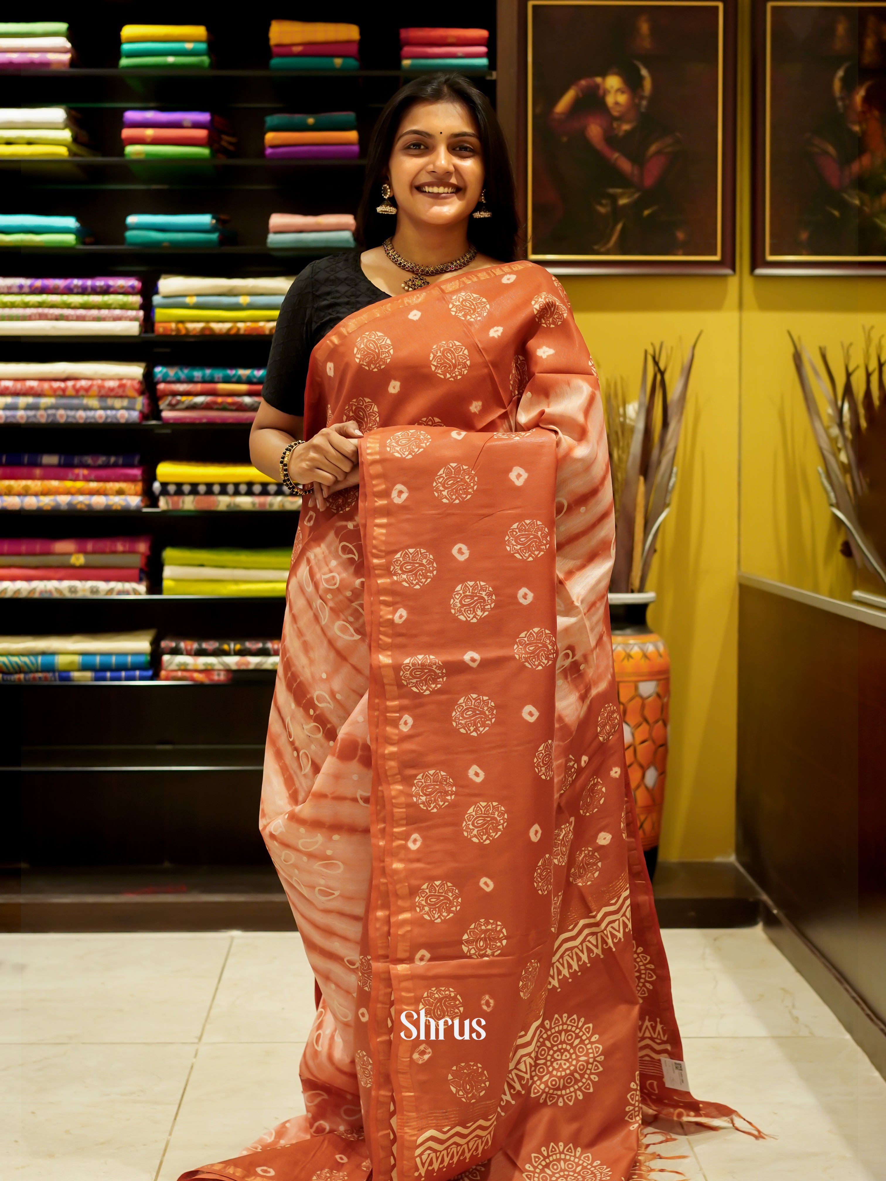 Cream & Brick - Bhatik Saree - Shop on ShrusEternity.com