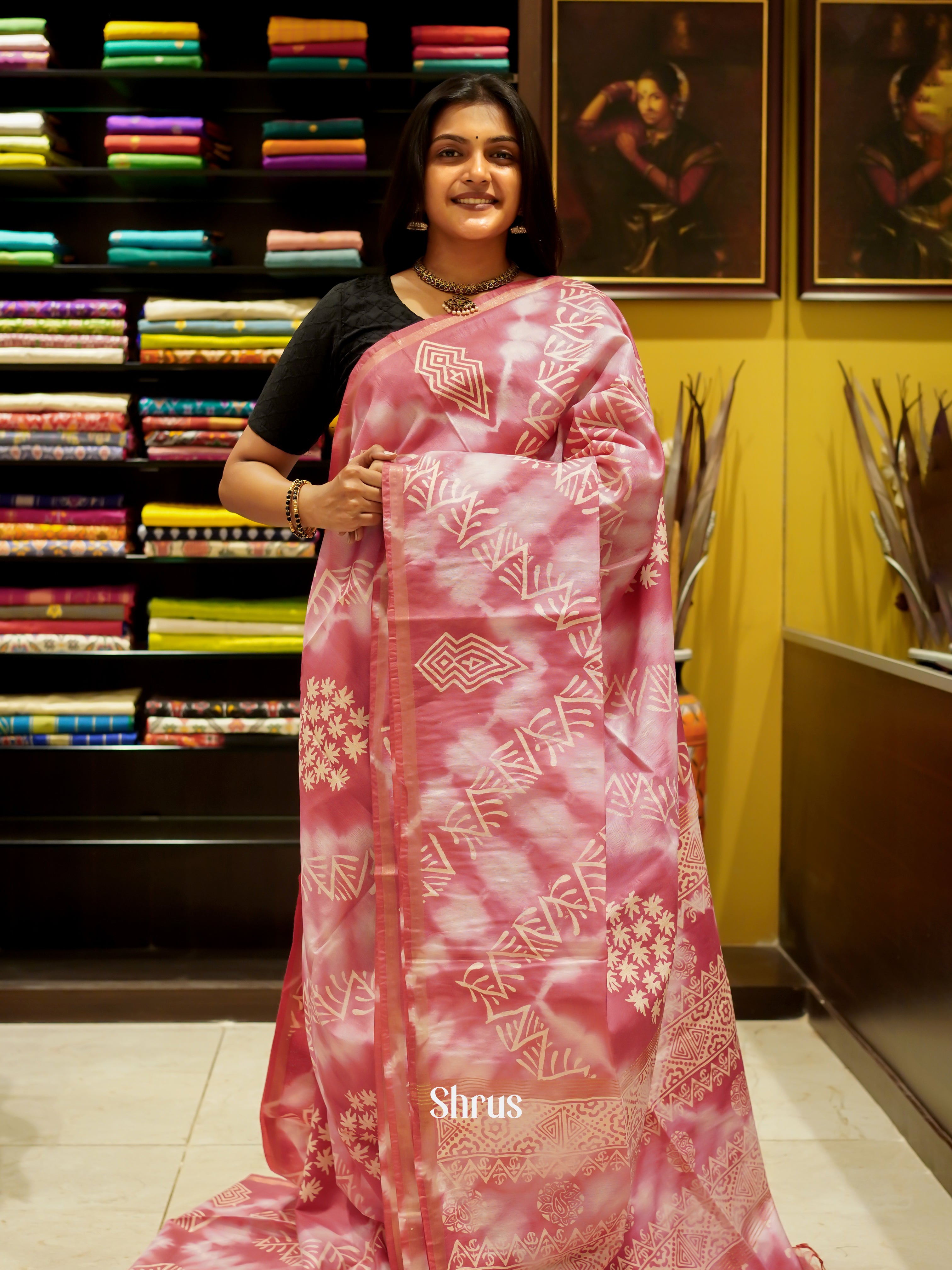 Cream & Pink - Bhatik Saree - Shop on ShrusEternity.com