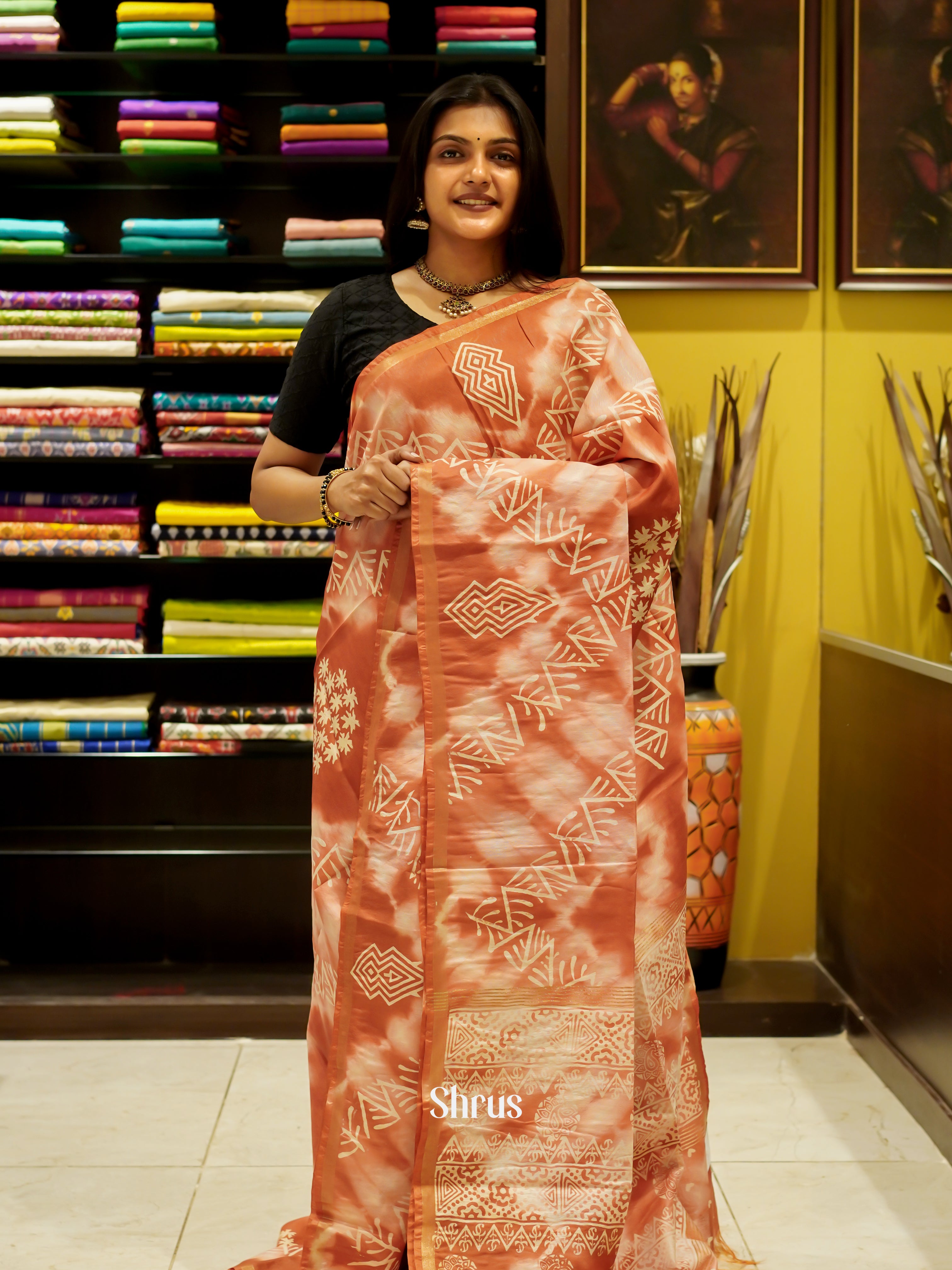 Cream & Light Brown  - Bhatik Saree - Shop on ShrusEternity.com