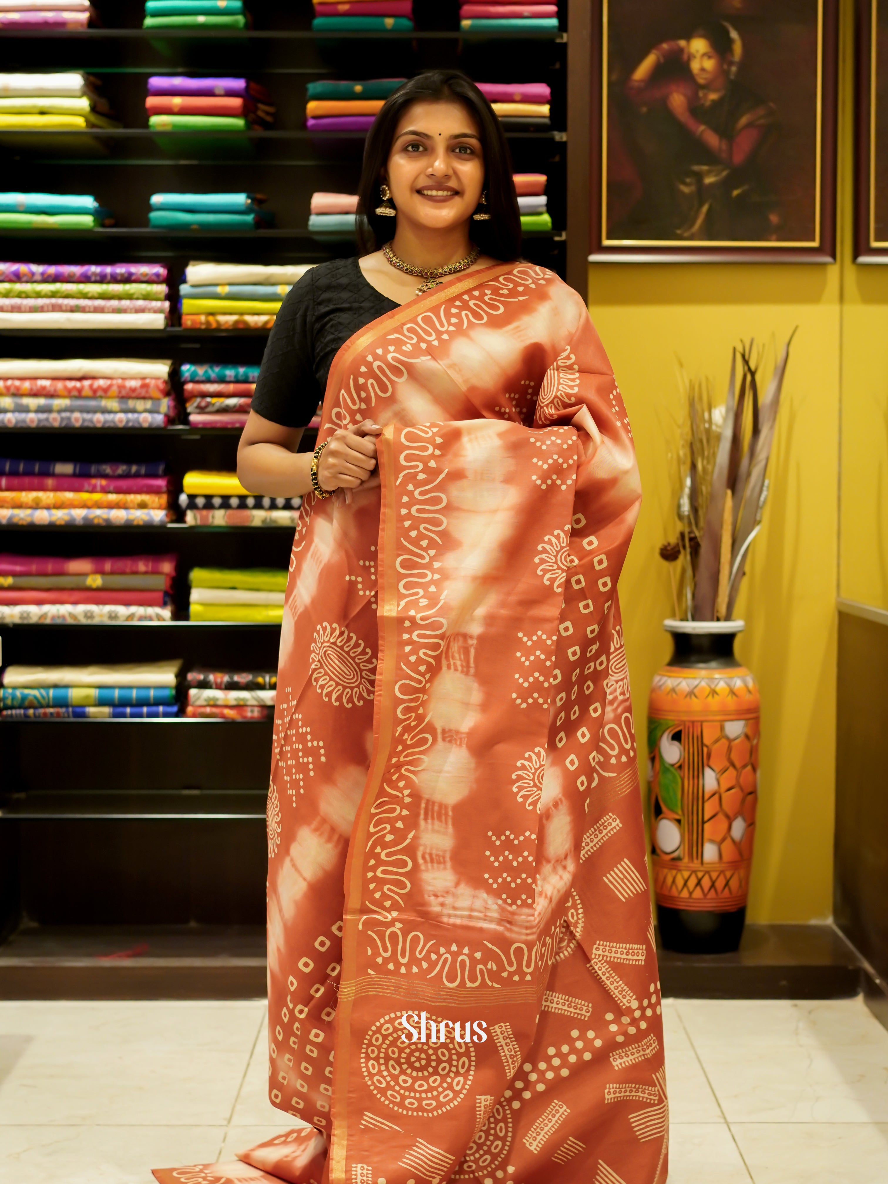 Cream & Brown - Bhatik Saree - Shop on ShrusEternity.com