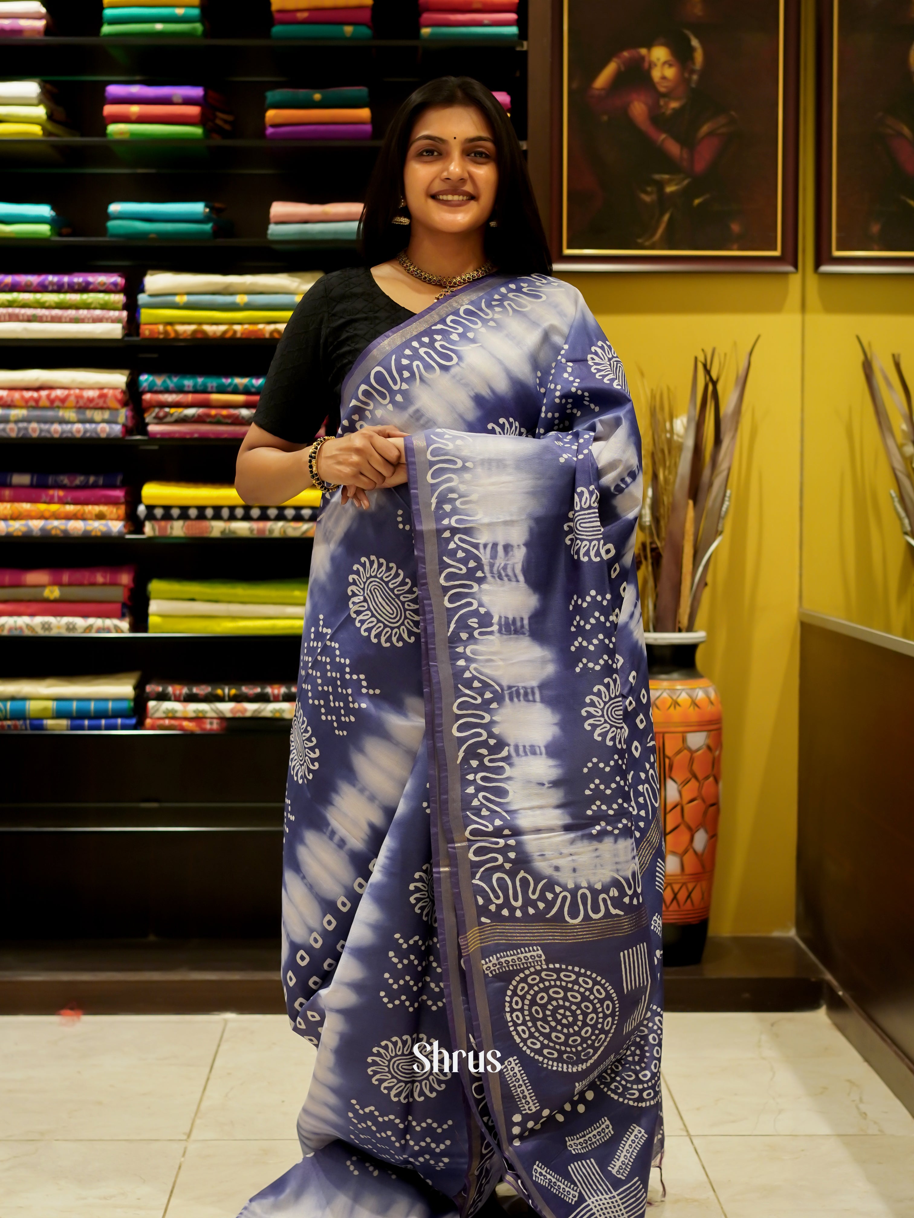 Blue & Cream  - Bhatik Saree - Shop on ShrusEternity.com