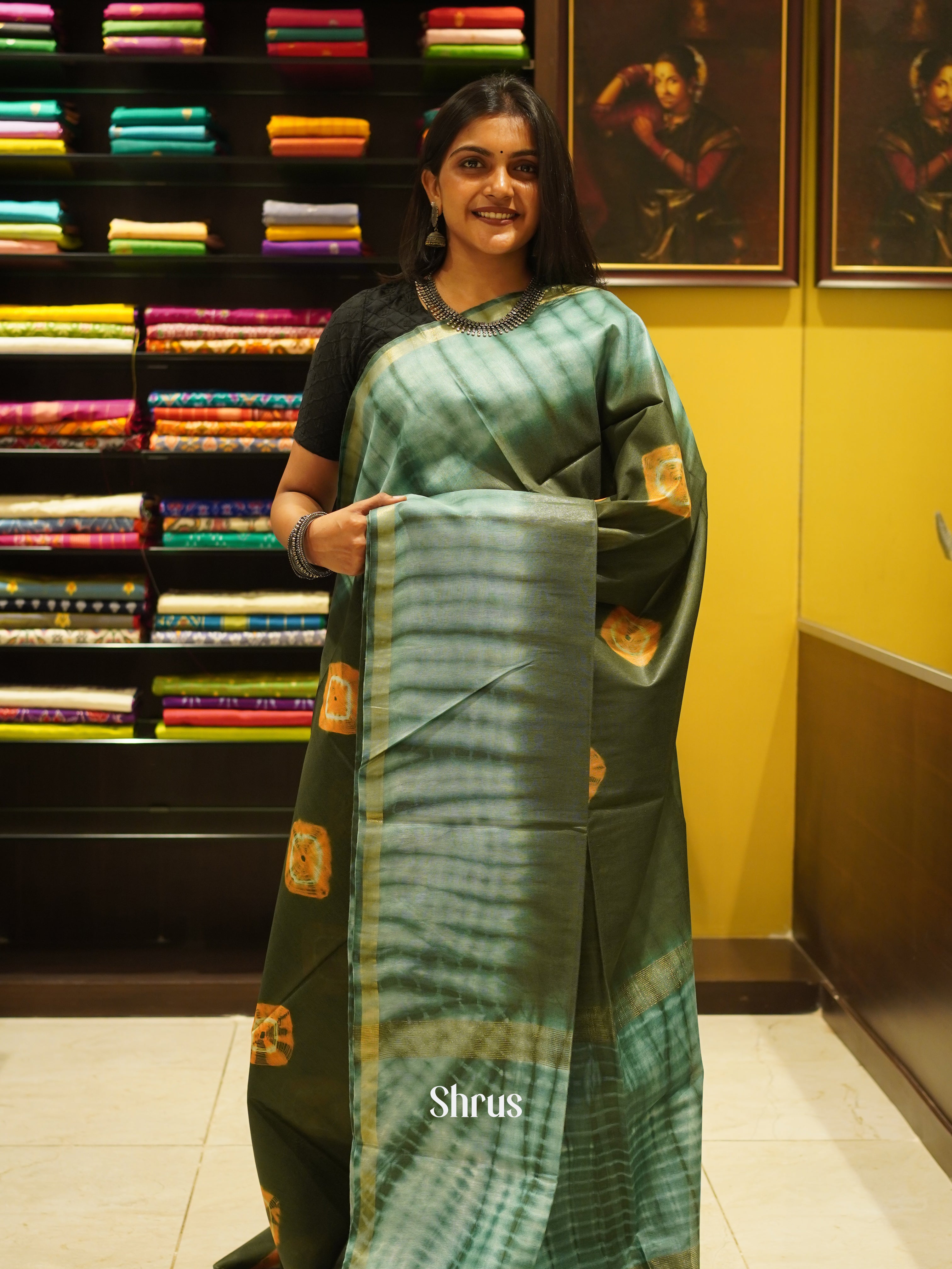 Green & Yellow - shibori Saree