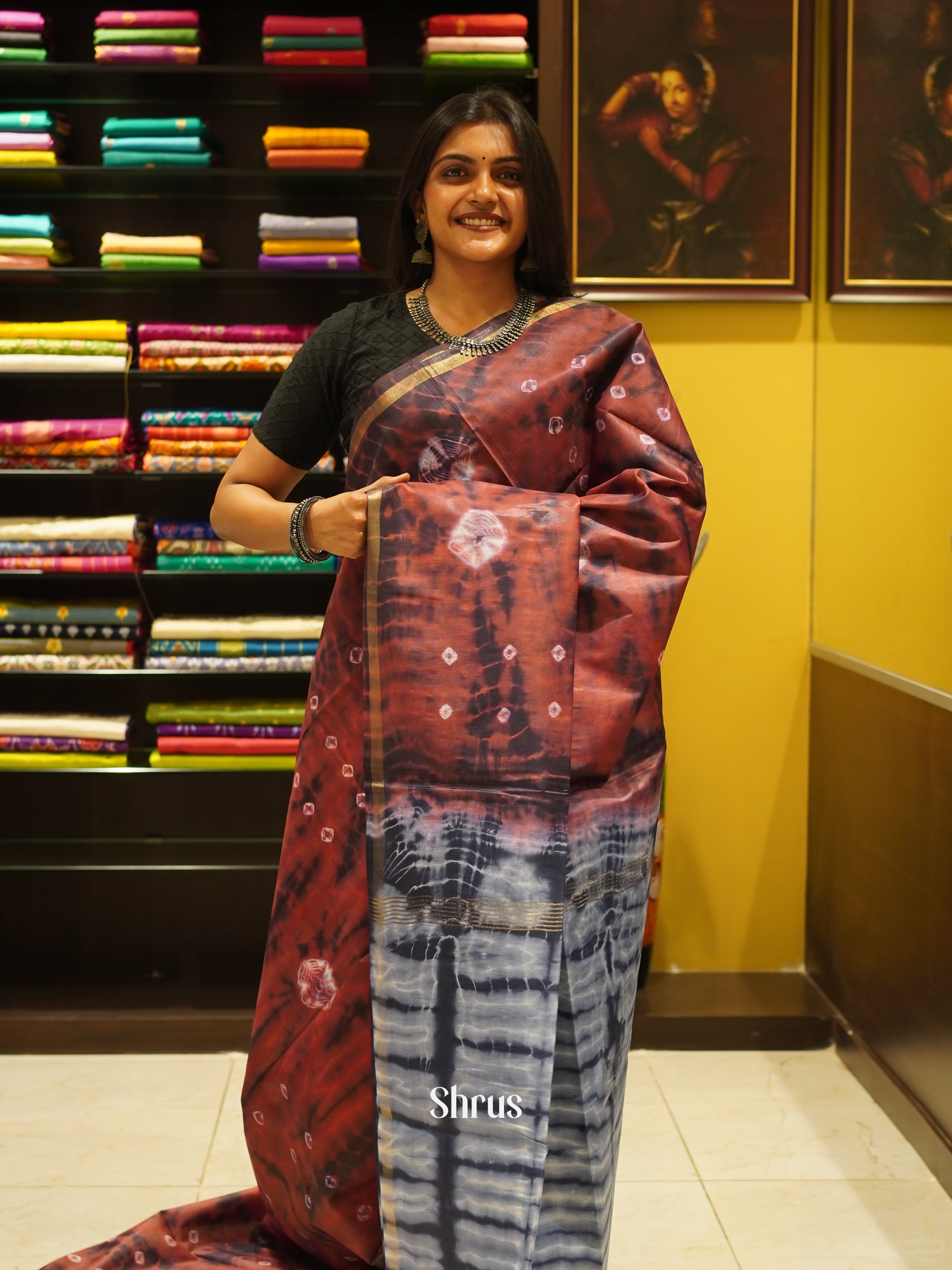 Brown & Grey - Shibori Saree