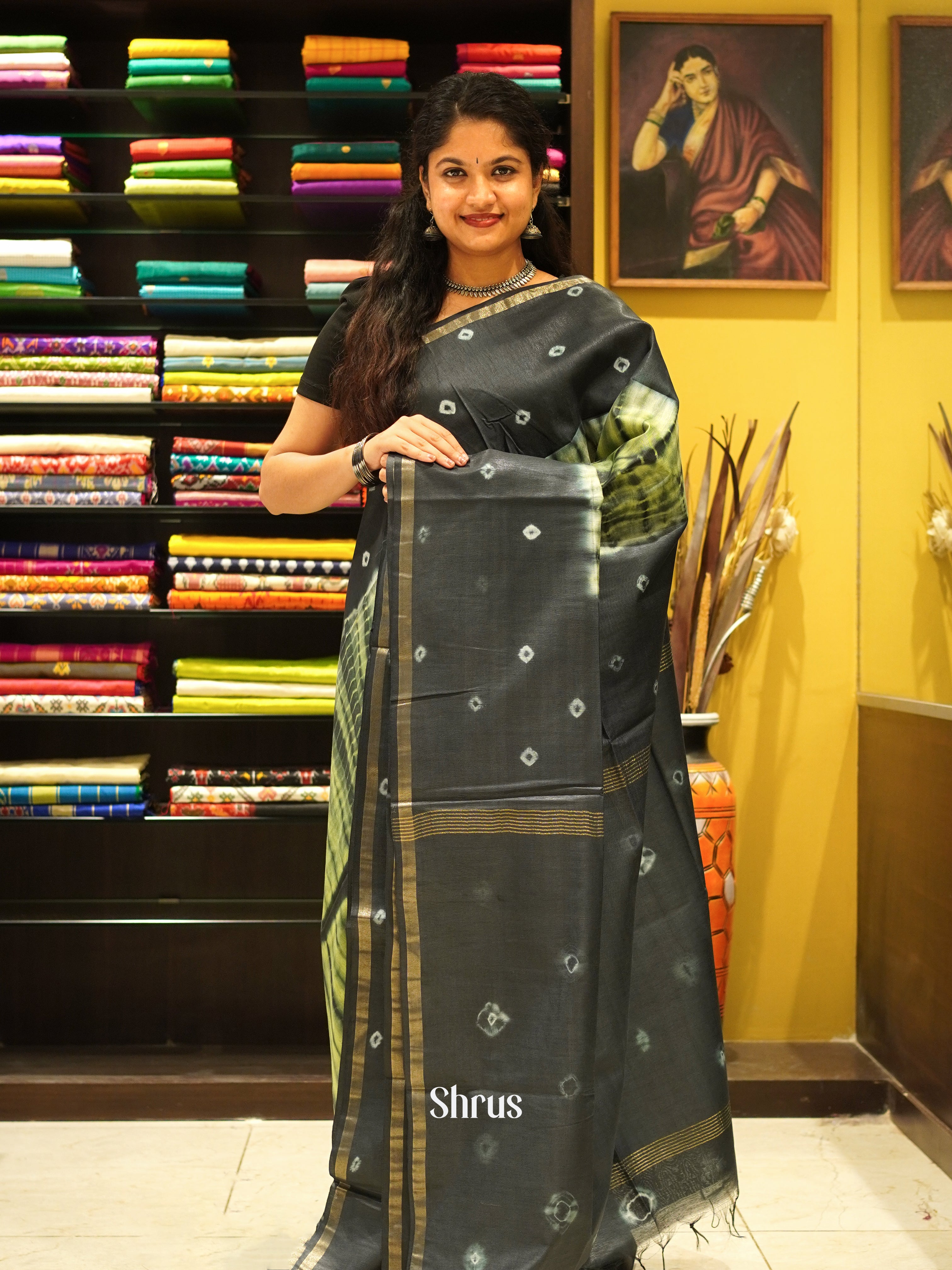 Green & Grey - Shibori Saree - Shop on ShrusEternity.com