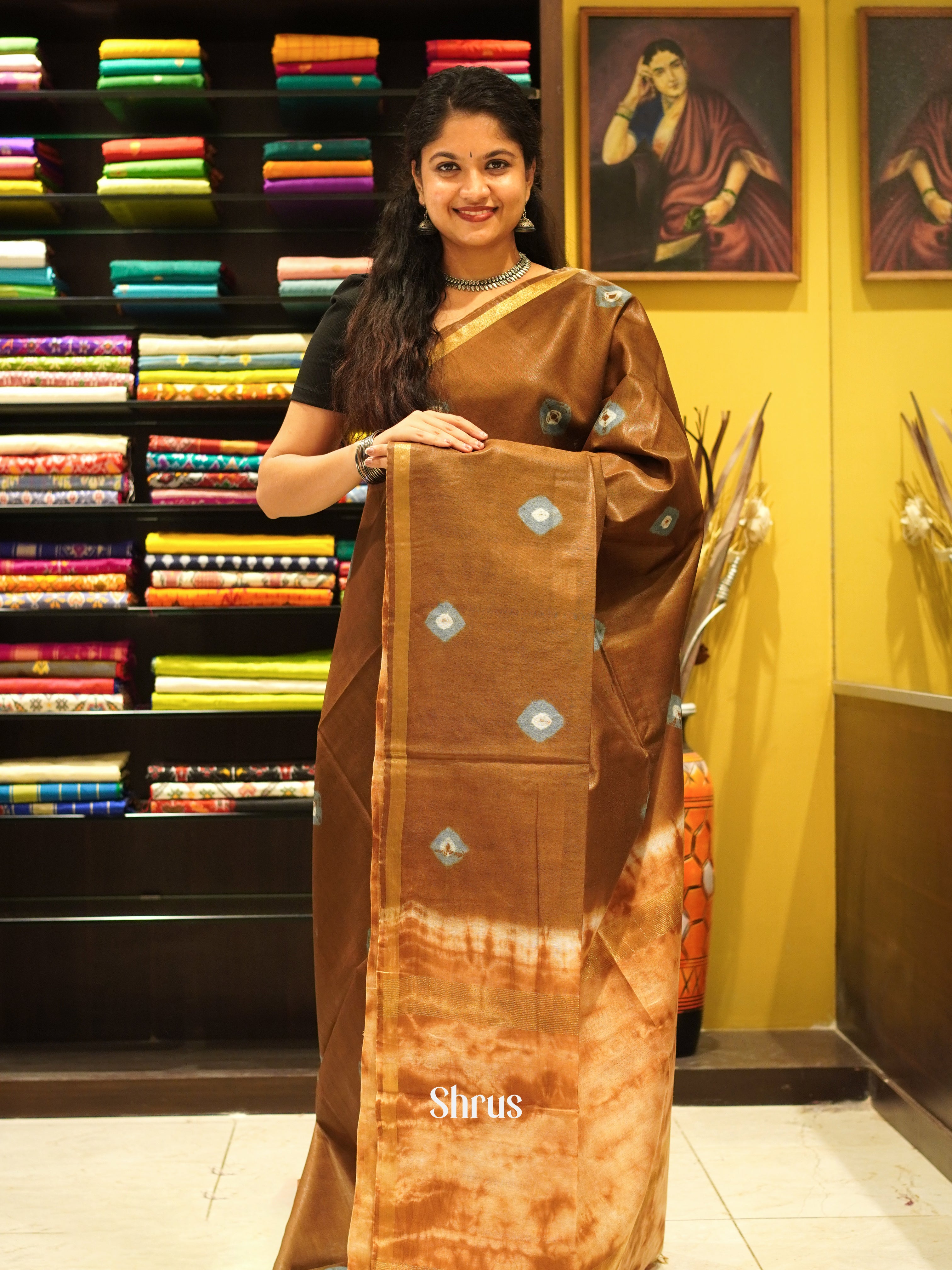 Brown & Grey - Shibori Saree - Shop on ShrusEternity.com