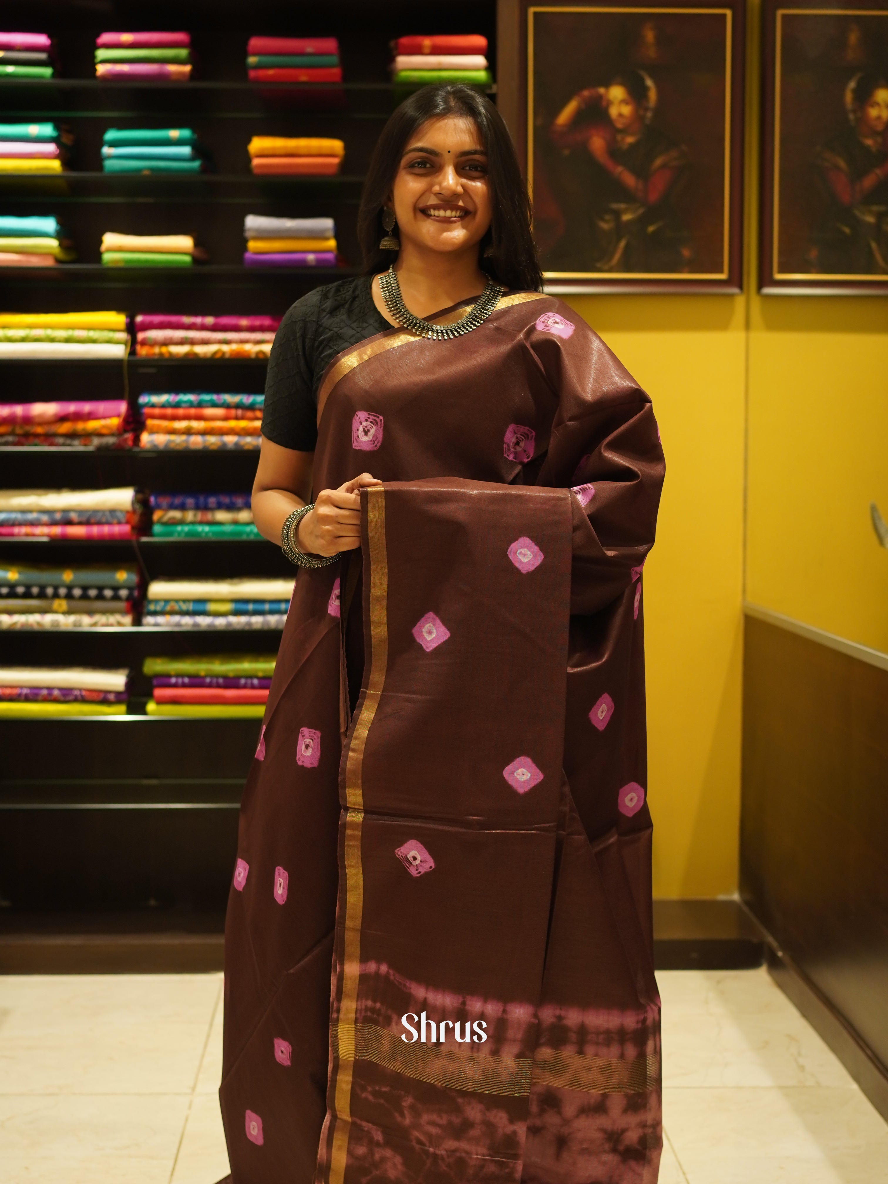 Brown & Pink - Shibori Saree