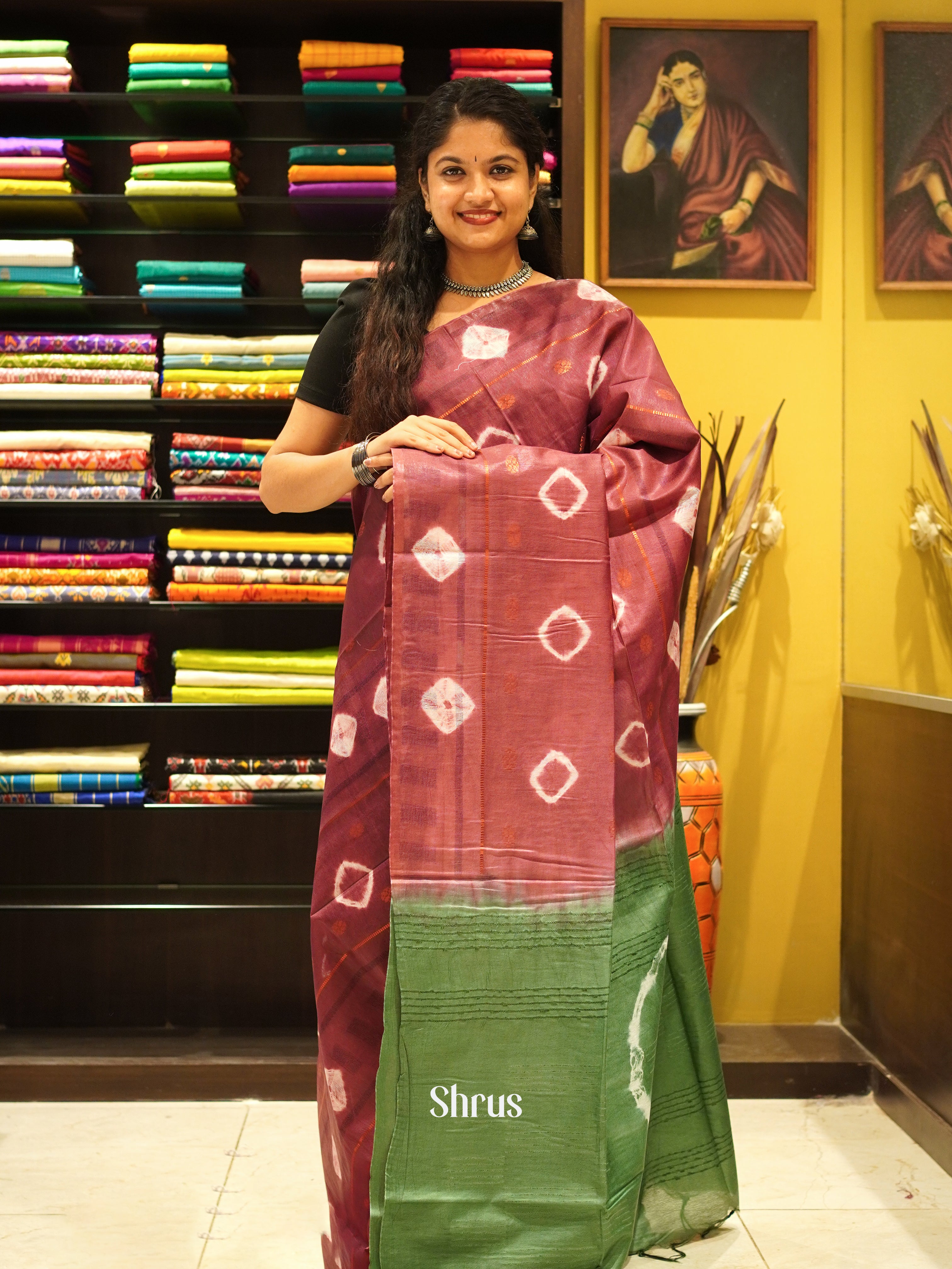 Brown & Green - Shibori Saree - Shop on ShrusEternity.com