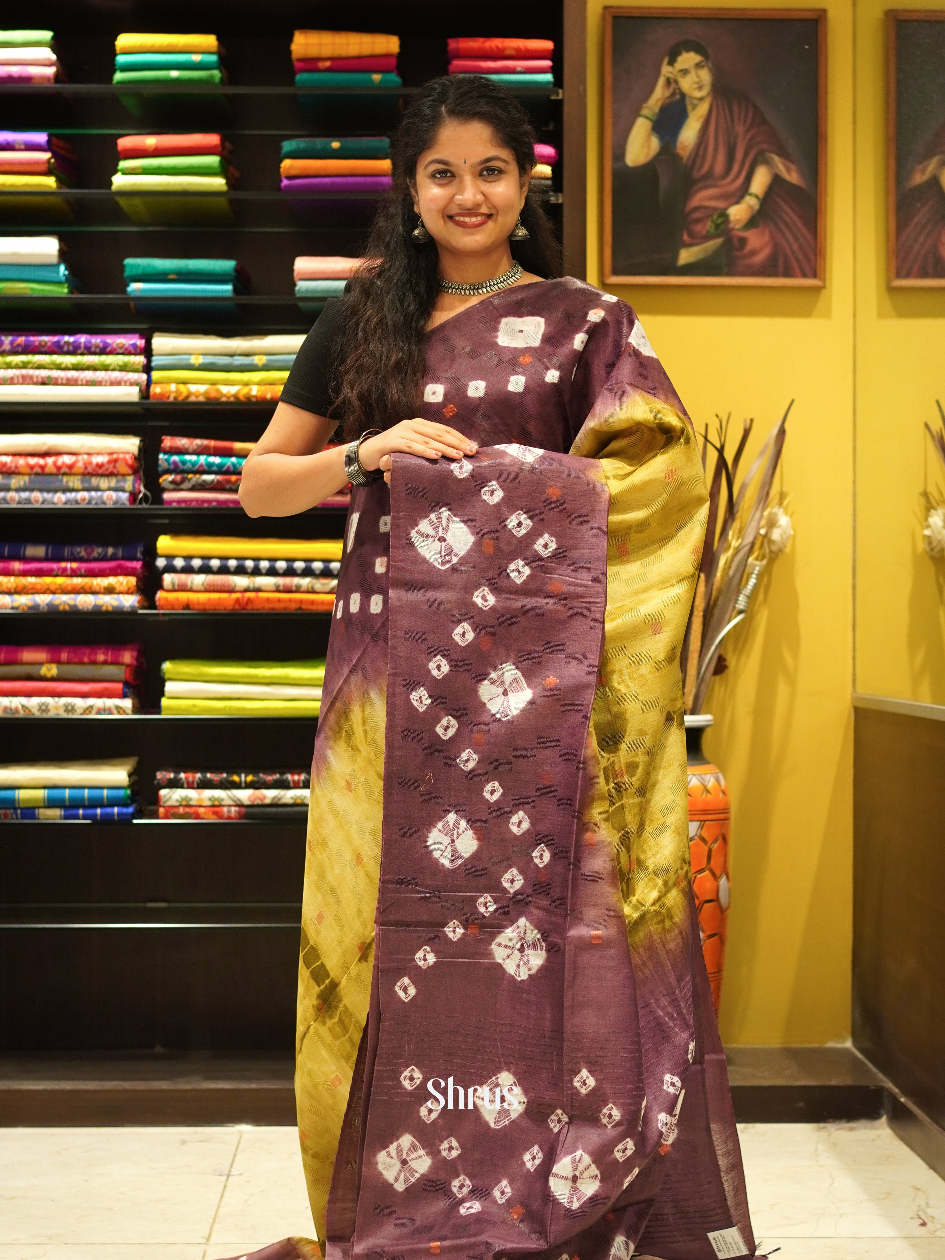 Green & Brown - Shibori Saree - Shop on ShrusEternity.com