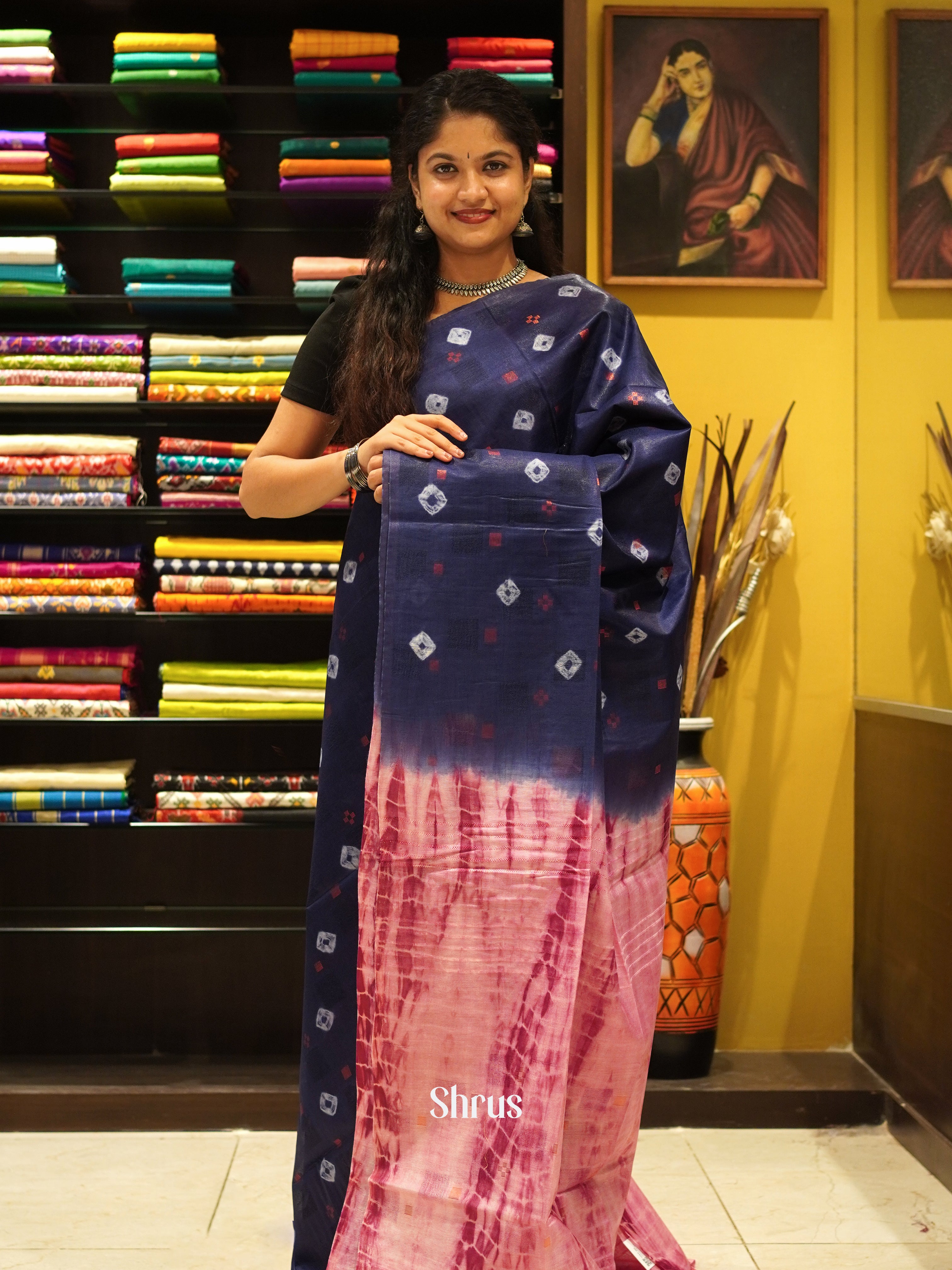 Blue & Red - Shibori Saree - Shop on ShrusEternity.com