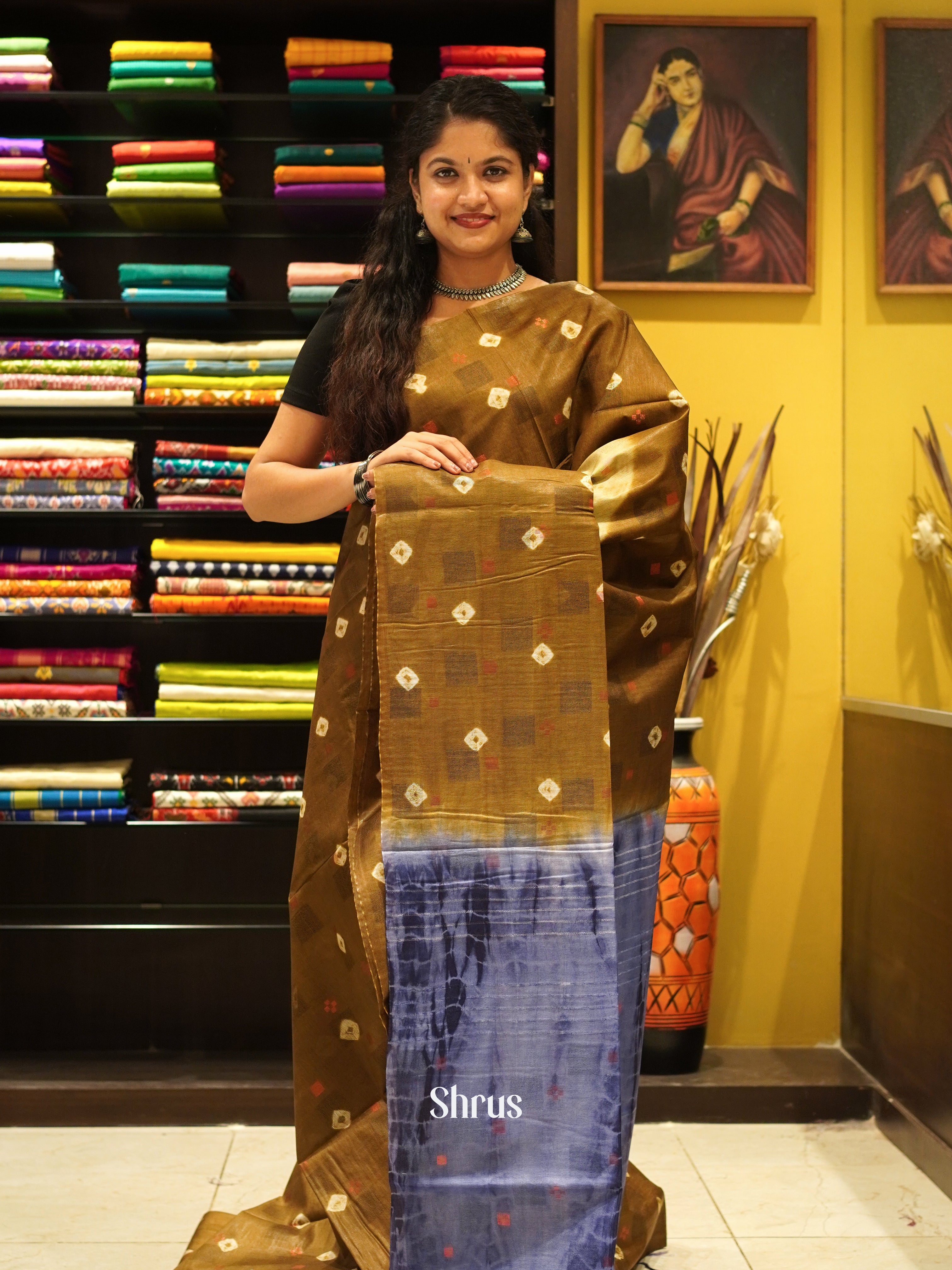 Mehandi & Blue - Shibori Saree - Shop on ShrusEternity.com