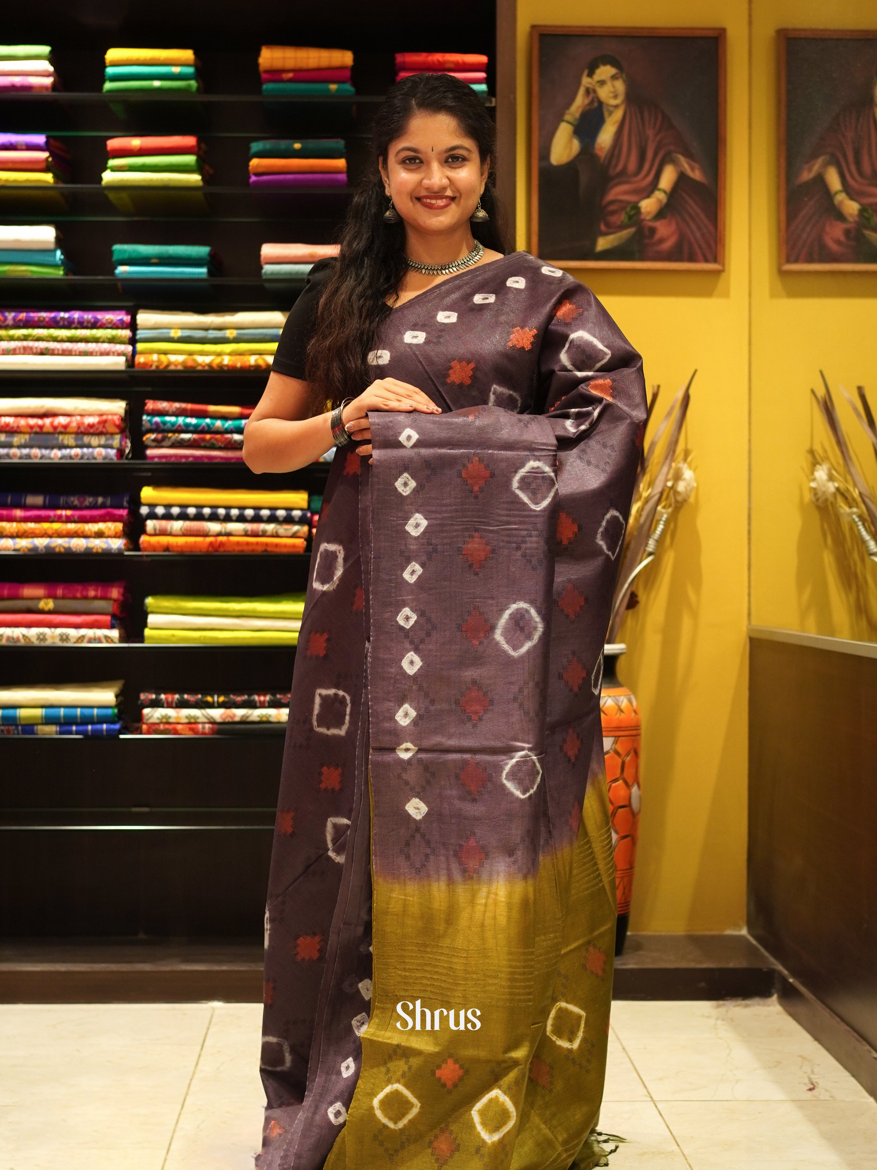 Brown & Green - Shibori Saree - Shop on ShrusEternity.com