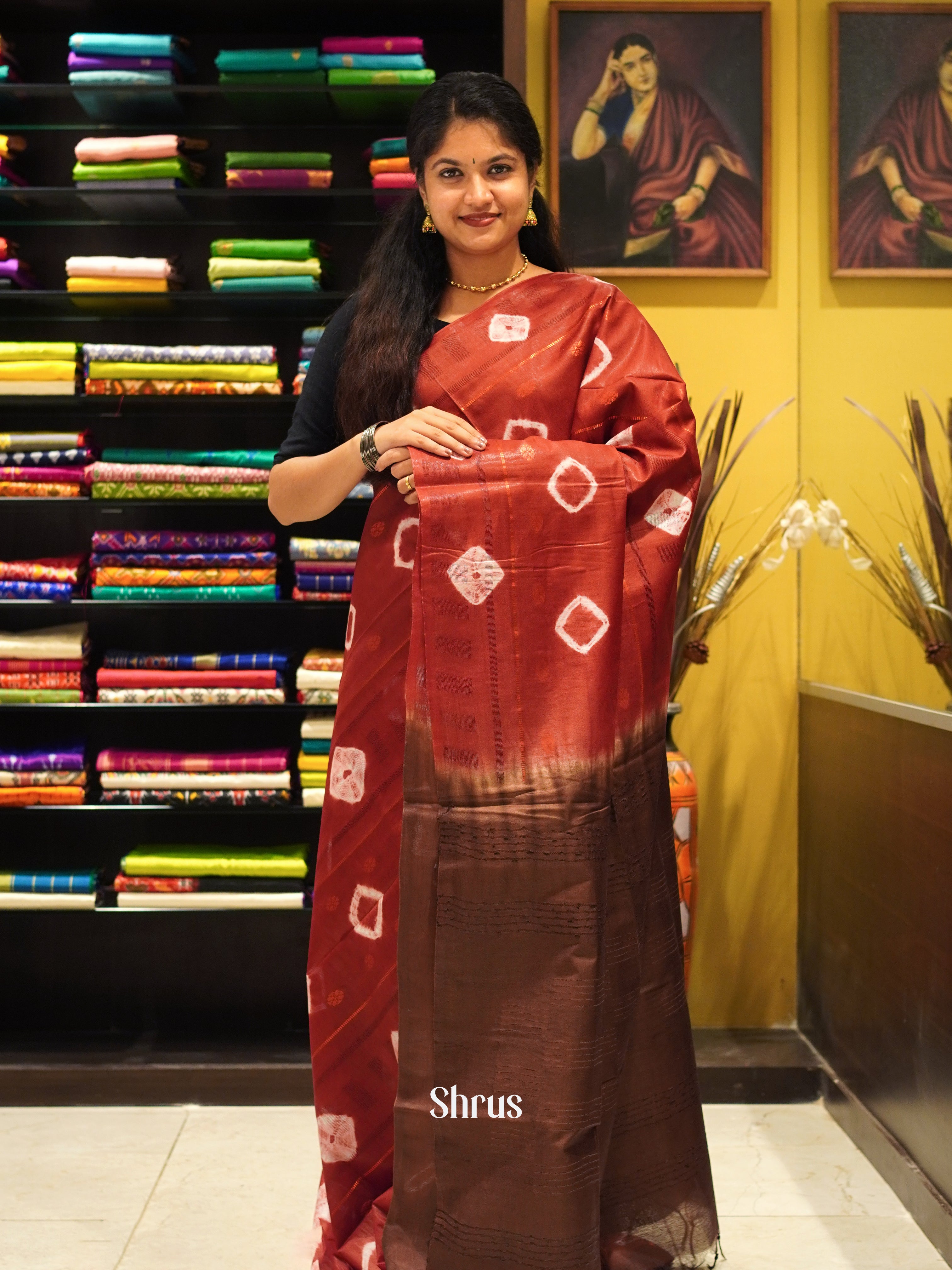 Red & Brown - Shibori Saree - Shop on ShrusEternity.com