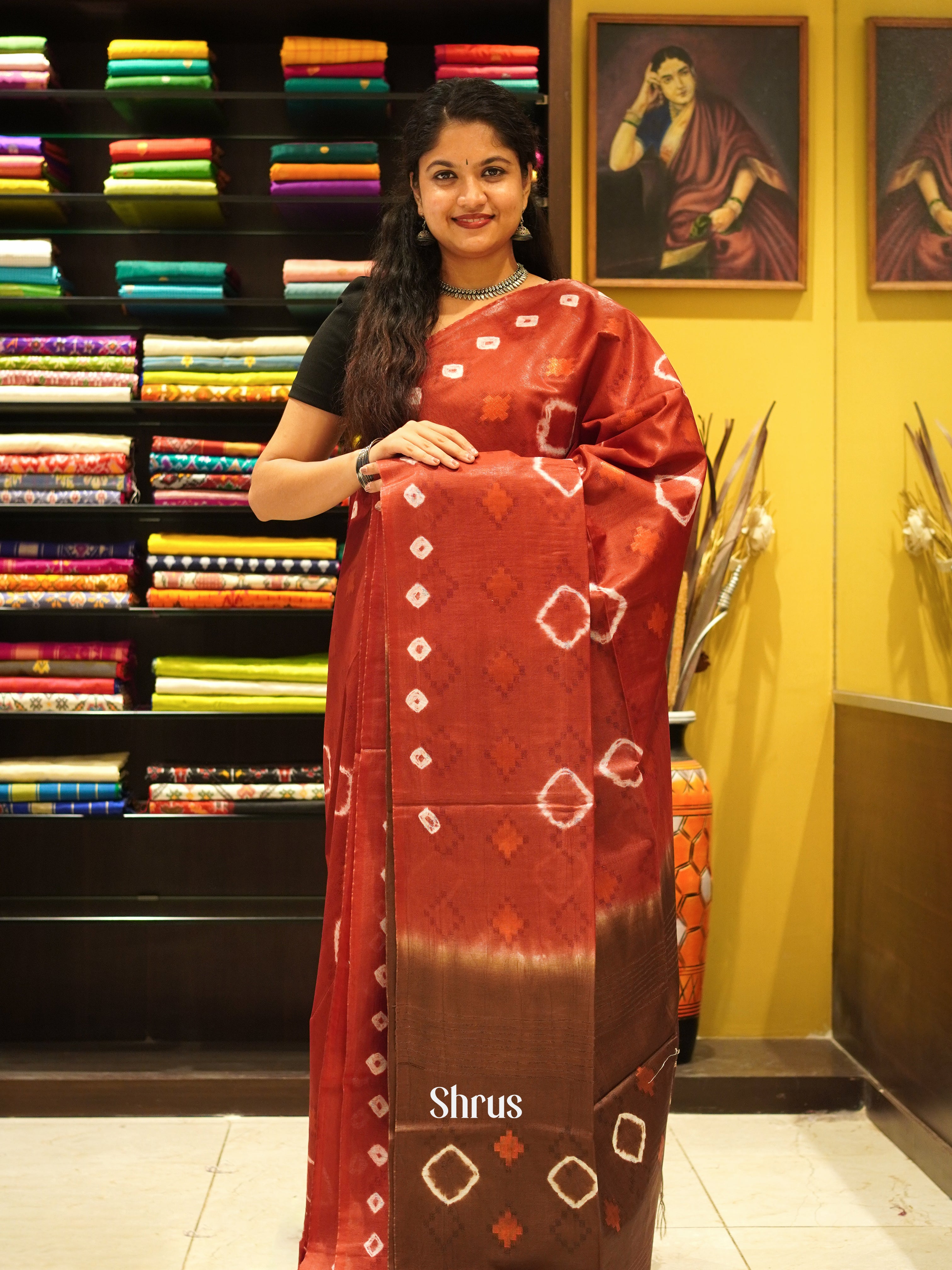 Brick  & Brown - Shibori Saree - Shop on ShrusEternity.com