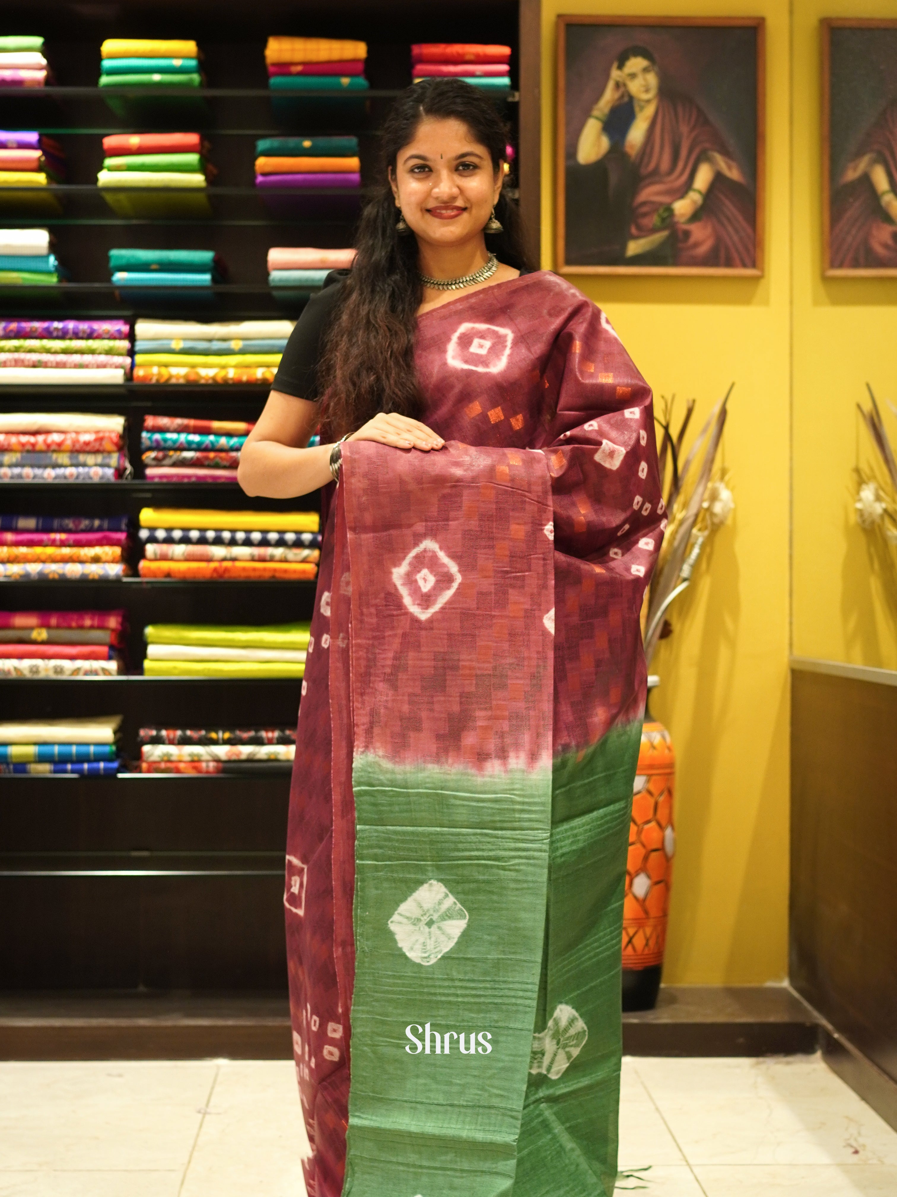 Brown & Green - Shibori Saree - Shop on ShrusEternity.com