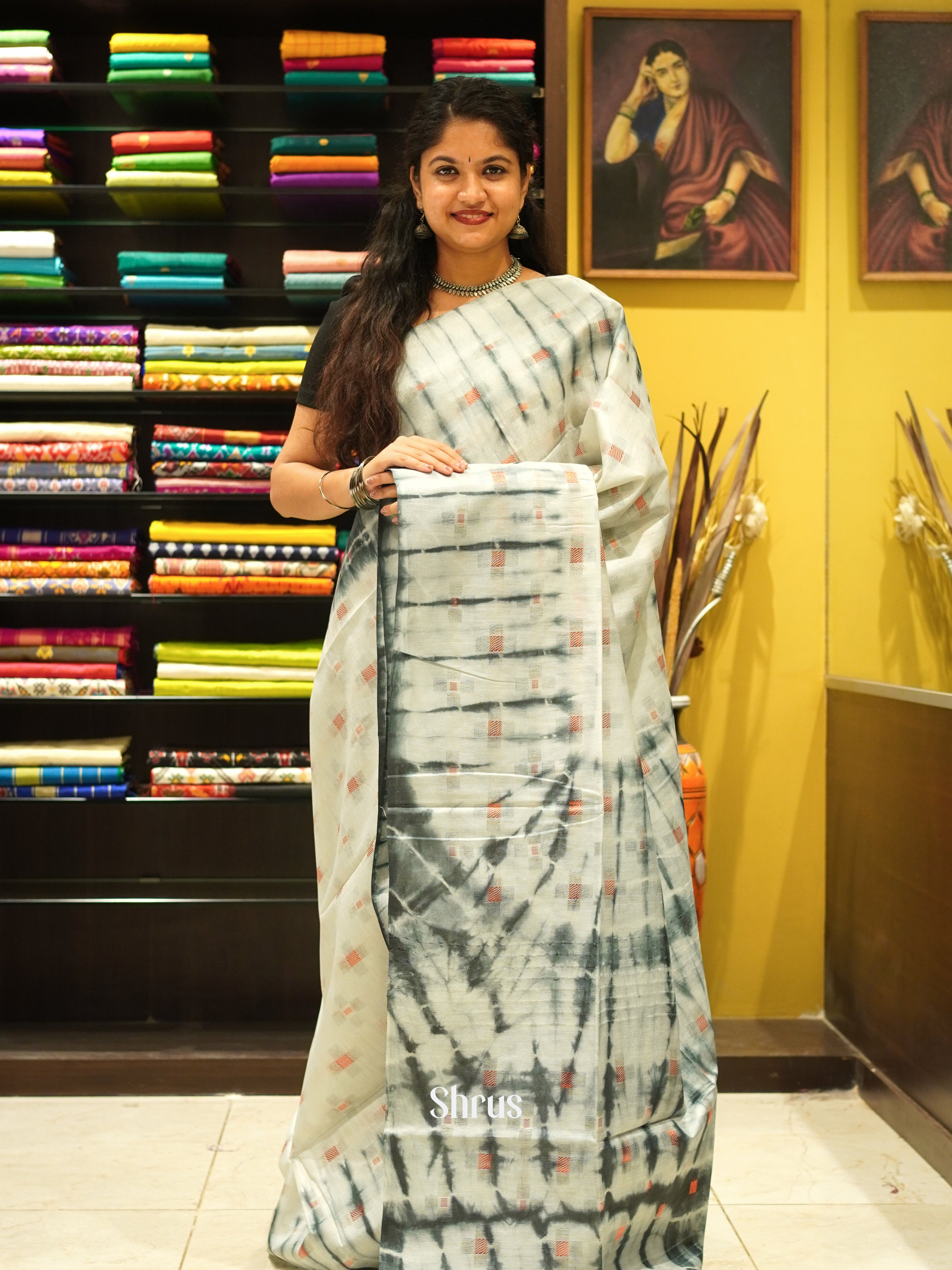 Cream & Grey - Shibori Saree - Shop on ShrusEternity.com