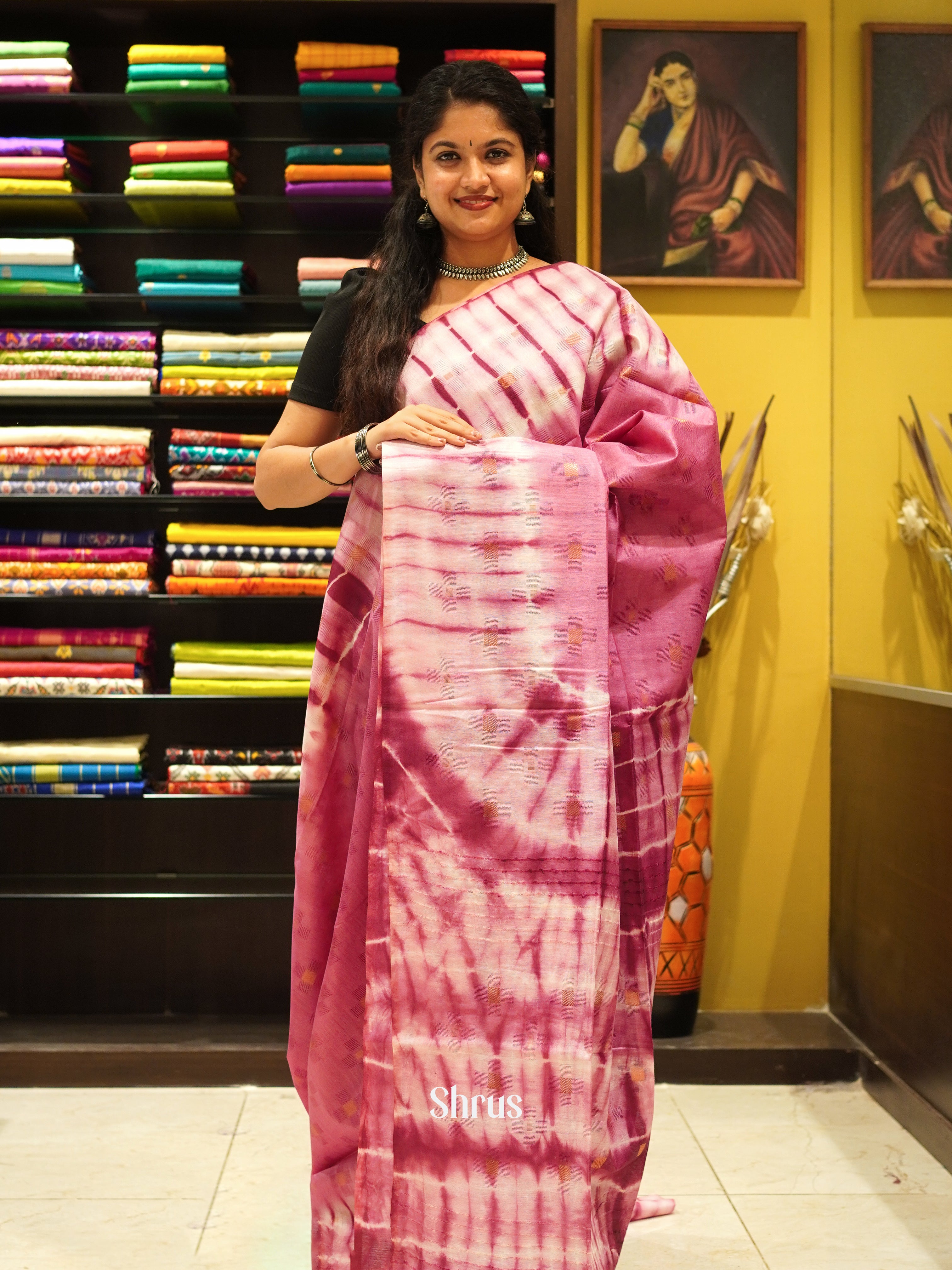 Pink & Cream - Shibori Saree - Shop on ShrusEternity.com