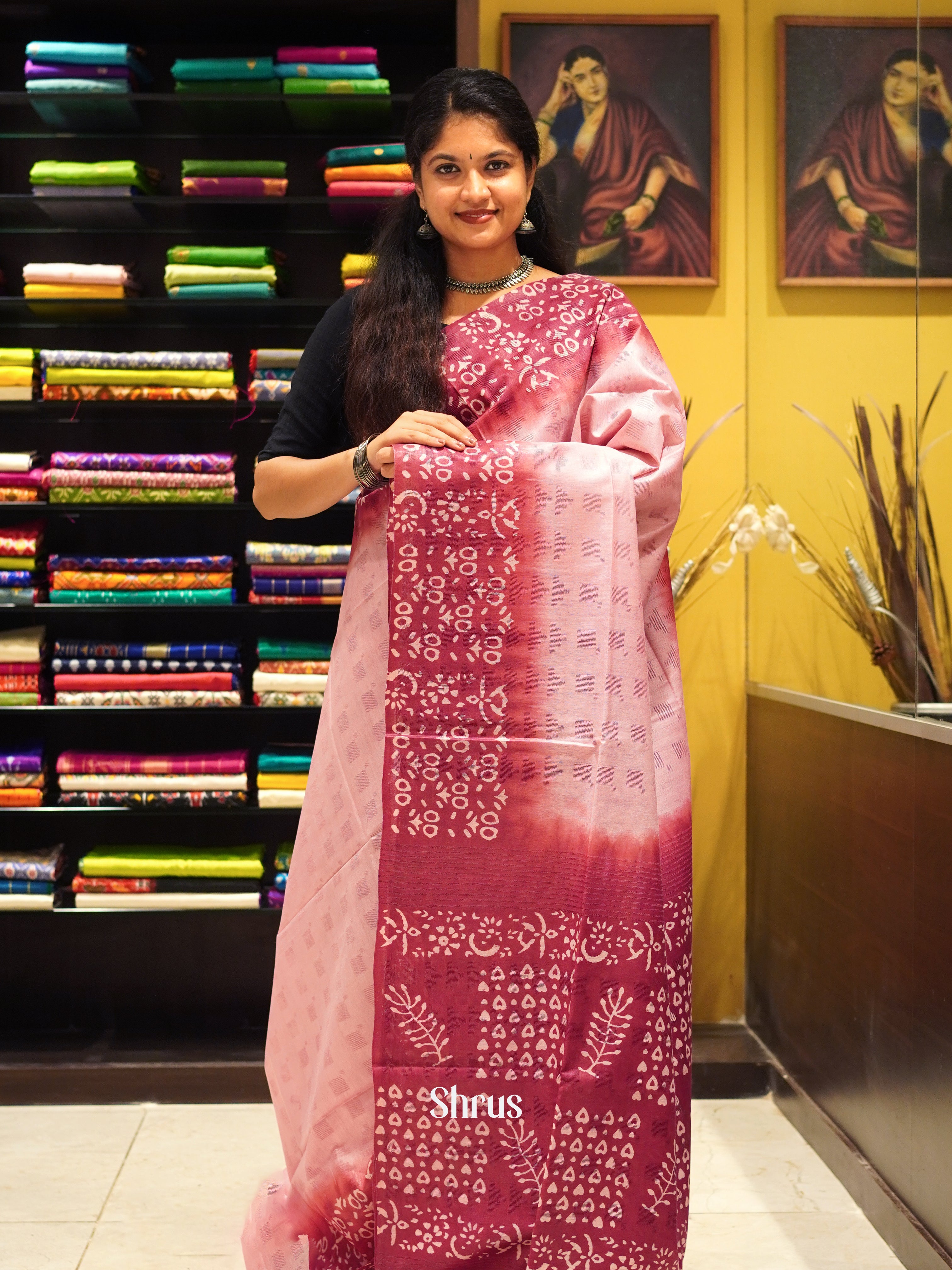 Pink - Semi Tussar Saree - Shop on ShrusEternity.com