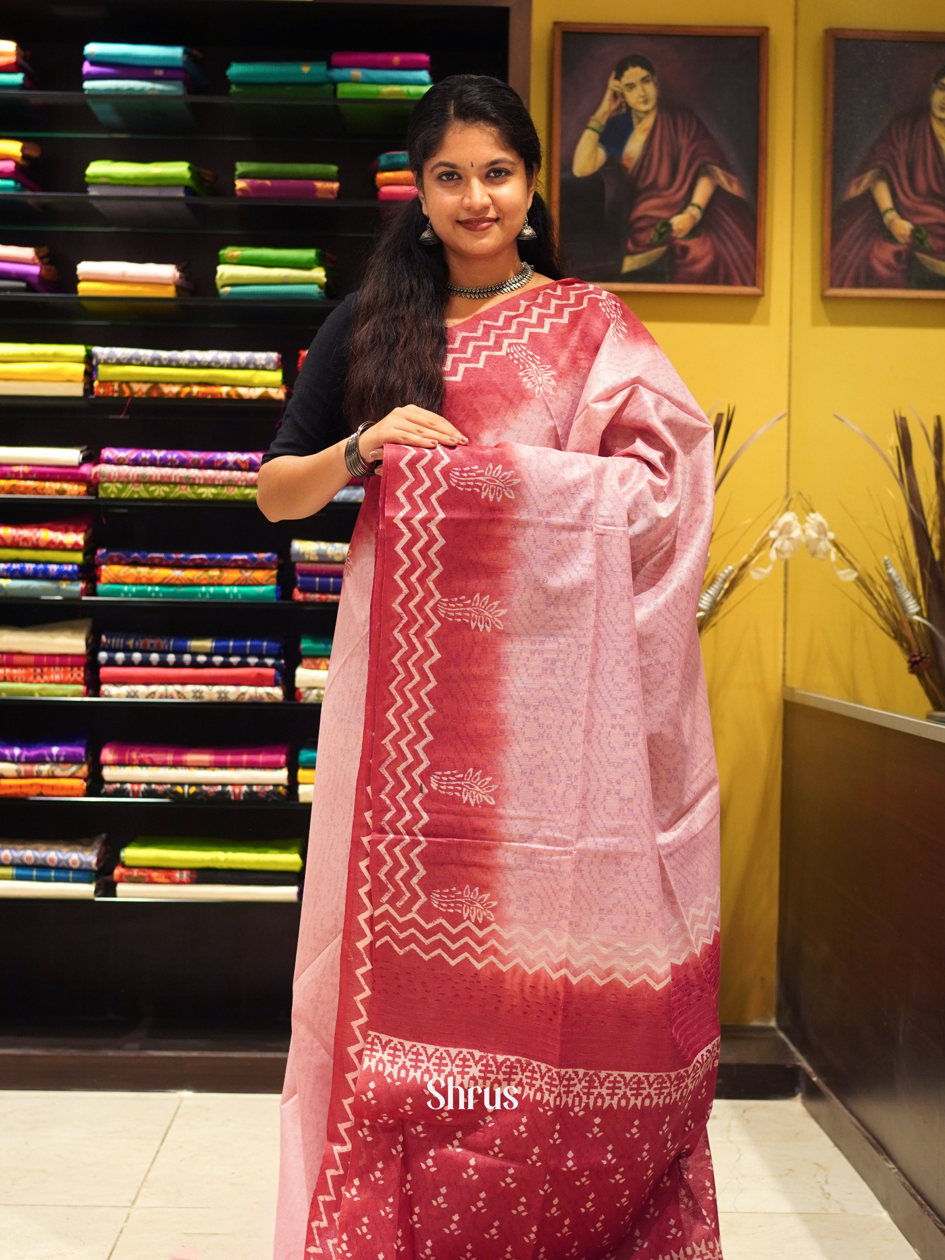 Pink - Semi Tussar Saree - Shop on ShrusEternity.com