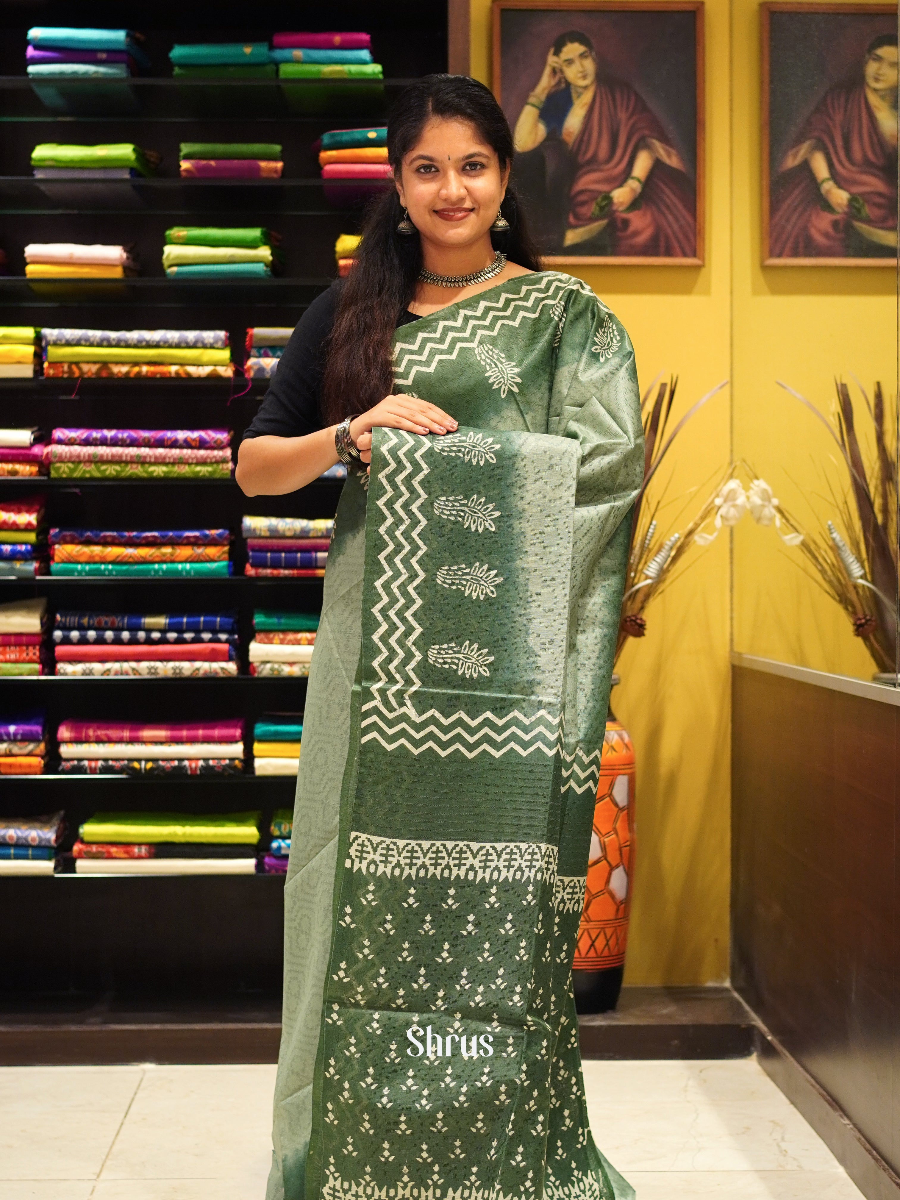 Grey & Green - Semi Tussar Saree - Shop on ShrusEternity.com